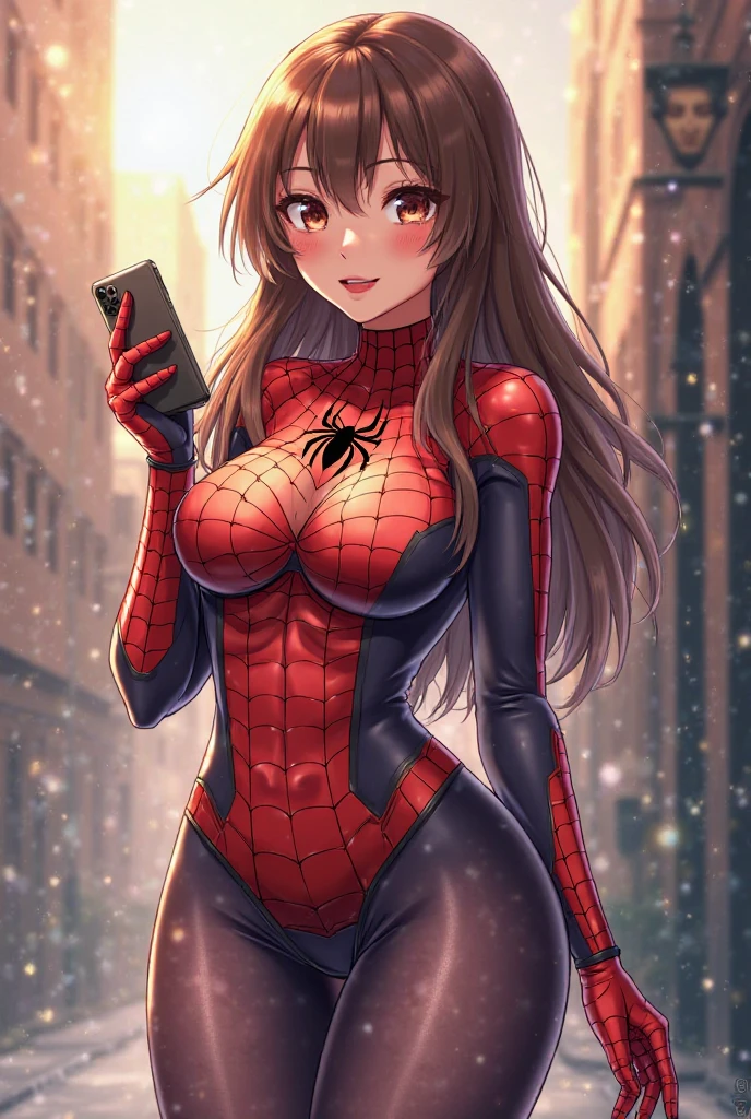 Female Spider-Man，without showing face，Sexy tights，Hands to hearts，Spread your feet