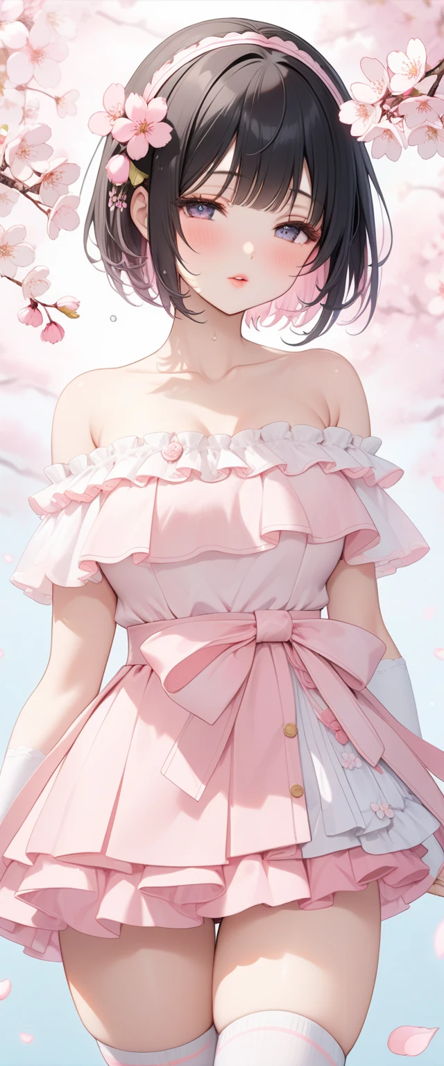 (couple), girl and boy, walking in a flower field, rich in detail, competitive, happy expression, love, wide angle, 1girl, (((masterpiece, best quality, aesthetic, heavenly))), ((girl with red eyes, vibrant pink long hair)), ((intimate)), 1boy, ((boy with green eyes, short black curly hair))