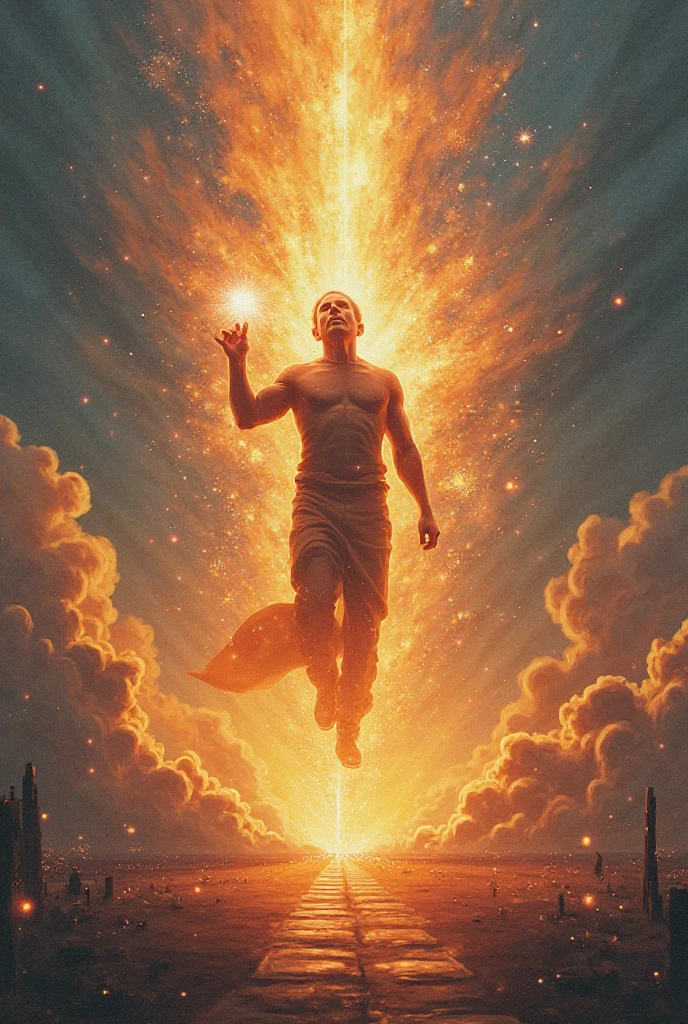 A cinematic 3d cartoon style " Divine Light: A soft, ethereal light beams down on Karan, symbolizing his sacrifice and the divine acknowledgment of his generosity and valor "