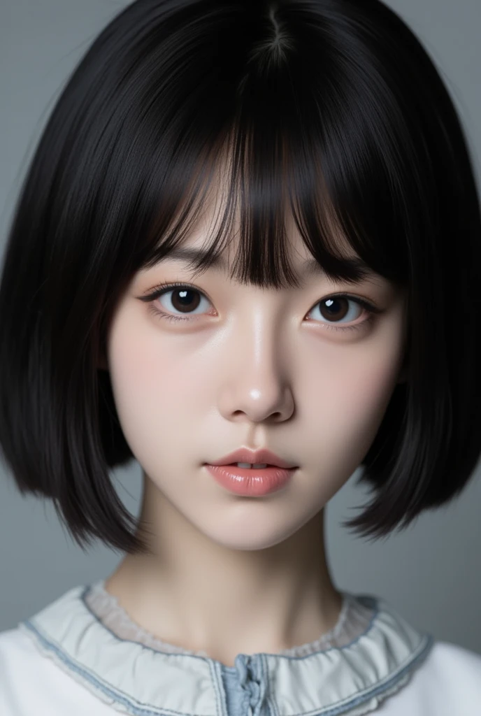 8k, Ultra-high resolution, Highest quality, masterpiece, 三分割法によるphotograph,Surreal, photograph, 1 Girl, (16 years old:1.3), pretty girl, Cute Face, Beautiful eyes in every detail, 細かくdetailedに,masterpiece,One Girl:1.2, Japan Female Announcer,upper body,from below,sad,streaming tears,Black short hair,Messy hair,(black suit:1.3),mourning clothes,(印象派の美しい少女のPortraiture), (Gray background:1.3),(Impressionist light and colour),Realistic Skin, Perfect and beautiful face ,完璧でCute Face, Skin with attention to detail, Perfect limbs、Narrow waist,Looking at the audience、beauty,Long neck,clavicle,(((Ideal body type))),A cup small breasts :2,Portraiture:2,Perfect Anatomy,鮮明なdetailed,detailed,Surreal,Light and shadow,underlighting