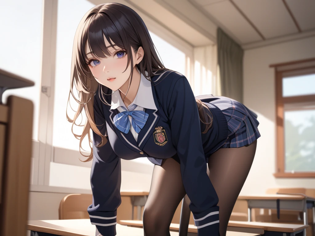 ((full body)), ((full pose)), ddlcmonika, ddlcmonika, blunt bangs, brown hair, (green eyes:1.5), long hair, ponytail, ribbon, white ribbon, hair ribbon, sidelocks, ((wide smile)),
BREAK black thighhighs, blue skirt, brown jacket, jacket, long sleeves, mary janes, over-kneehighs, pleated skirt, school uniform, (from below:1.5) skirt, thighhighs, zettai ryouiki
BREAK looking at viewer, ((kneeling:1.4)), ((show panties:1.4)), ((white panties:1.4)),
BREAK indoors, classroom,
BREAK (masterpiece:1.2), best quality, high resolution, unity 8k wallpaper, (illustration:0.8), (beautiful detailed eyes:1.6), extremely detailed face, (( detailed eyes)), perfect lighting, extremely detailed CG, (perfect hands, perfect anatomy),