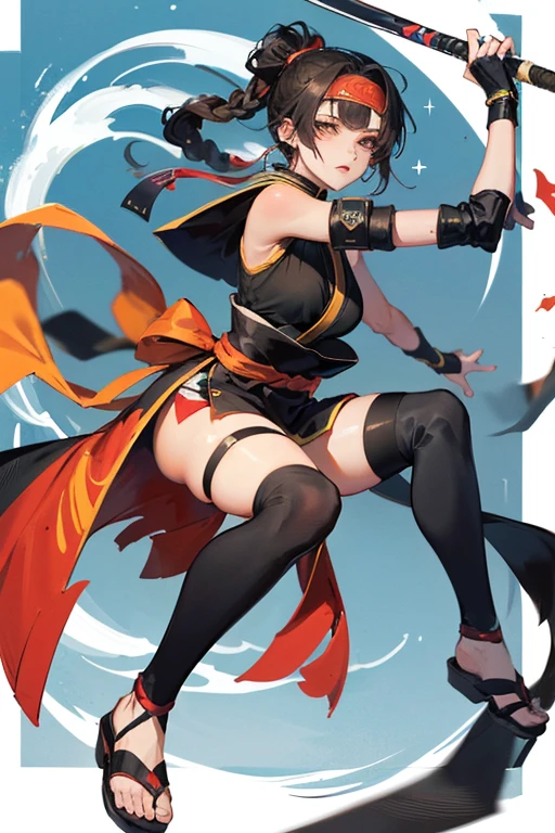 A girl wearing a blue cheongsam fights,bamboo forrest,attack with knees,slit,Futomo,Wushu stance,Ring on the thigh,bare-legged,Accentuated legs,chest black hair,Serious face,Standing on one leg,hiquality,