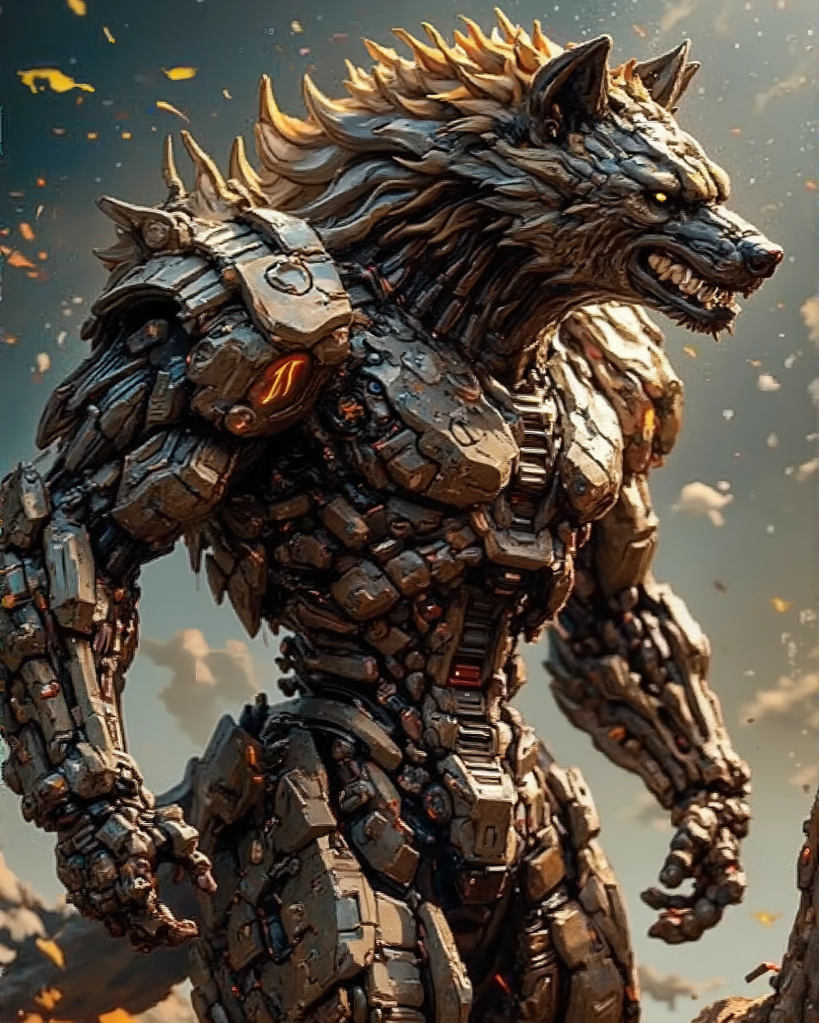 Realistic Hyena Face, Hyena Robot Body, Detailed Description, Dramatic Poses , realistic skin texture, Spatial Background, A magnificent atmosphere,  Masterpiece, high resolution, Photographic Details, HDR, Studio Lights, hyperrealistic, Vibrant Colors, Deep Focus