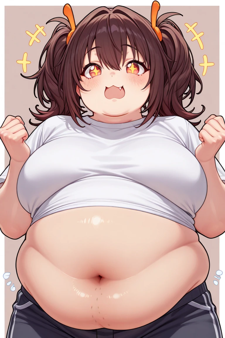 ((highest quality)),(kawaii:1.2) break (Full body chibi character), (Big Head),cute break obese break (Light brown hair),Braid,((Bangs Bangs)) break dutch angle open legs break sweat,Ahegao,Drooling,(bukkake:1.2),cum in pussy break arms up,hetero,plg girl,girl on top break completely nude,topless