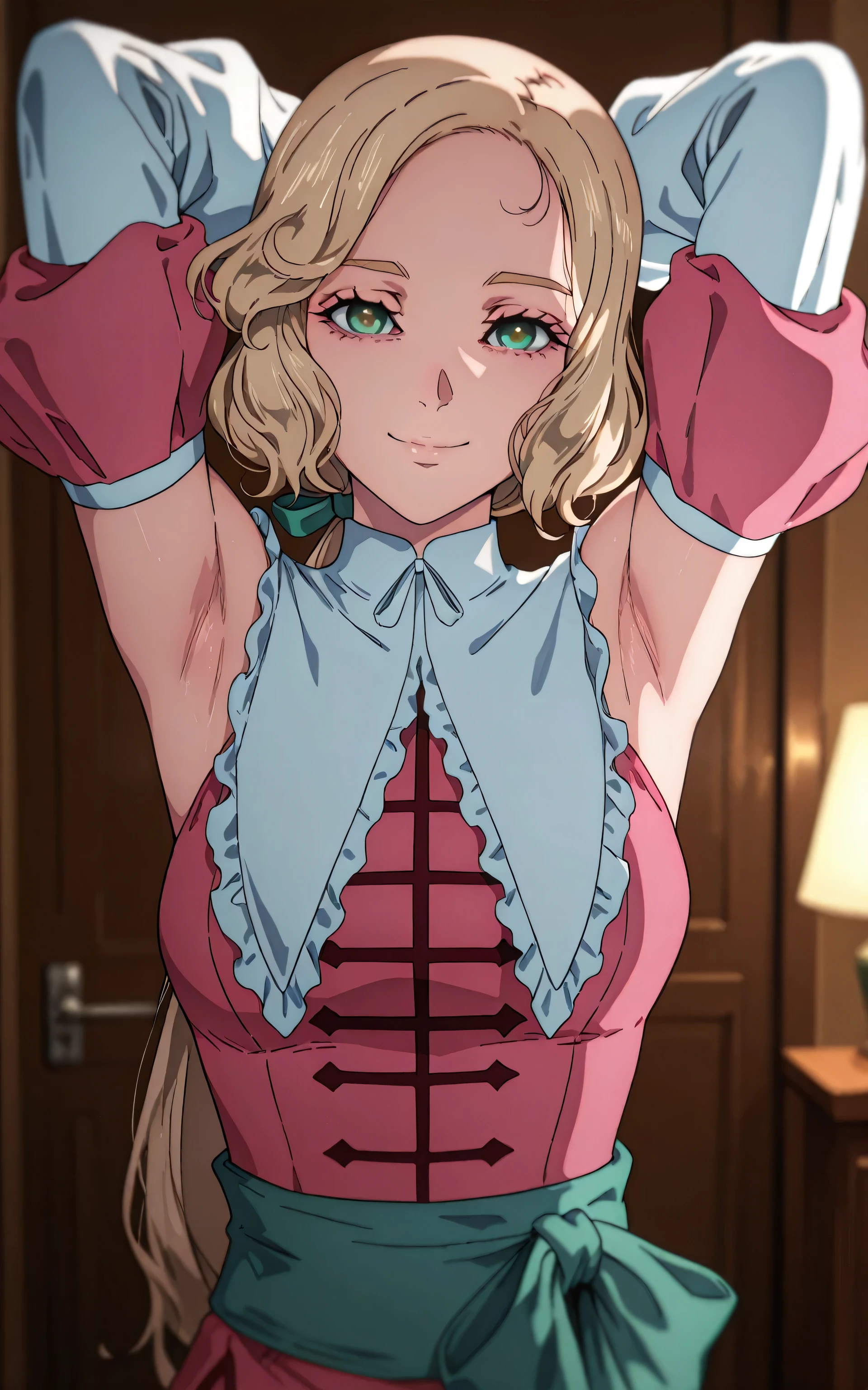 piperBS, 1girl, blonde hair, hair bun, blue dress, puffy sleeves, short sleeves, pink gloves, fingerless gloves, pink belt, shoes, blue footwear, cute and blushing 18 years old anime girl, look away because she is embarrassed and blushes, bright blue eyes, detailed face, detailed members, detailed arms, detailed hands, Girl lying, tied by ropes, shackled, can no longer move, tied tightly, very hard tied up with lots of ropes, hampered by so many ropes that she can no longer move, bound hands and feet, ropes tie his whole body, tied extremely tightly and forcefully to her bed by a lot of ropes, its limbs are strongly tied together by ropes, his torso is tied up with thick cords, her chest is so tied up with ropes that it sticks out, her legs are tied tightly with thick ropes, his hands are tied behind his back with ropes, she can no longer move her feet, her hands which are tied by thick ropes, she desperately tries to free herself, likes to be tied tight with big ropes, likes to be immobilized by big ropes, lying down, his hands and feet are strongly tied to the railing of his bed, his legs are pressed together and tied with ropes, its limbs are held vigorously by imposing ropes, her hands are tied securely behind her back by ropes, her chest is compressed by strong ropes, she is pressed against her bed and restrained by large ropes, (shibari, arms behind the back:1.4), (hands on the back), (masterpiece, best quality) 1.5, 1girl, solo, (sexy, beautiful woman, perfect face, perfect eyes, perfect hands), samus aran, (hands on the back), Spread the legs, s' ((lie in bed by big ropes)), ((close up of the girl)), ((((lie in bed)))), ((((arms tied behind the back, Legs Tied,La fille est allongée sur le ventre, La fille est allongée sur le sol:1.5)))), ((((girl seen from behind:1.4)))), ((((girl lying down on her stomach:1.4)))), ((((Outstretched arms:1.5)))), ((((Detailed hands:1.5))))