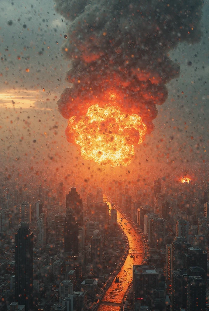 big explosion, ultra realistic, ultra detailed, image background, city on fire