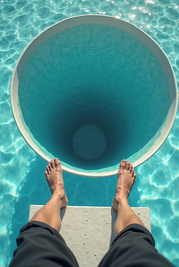 vivid underwater scene, a serene and tranquil atmosphere pervades, as if time itself has slowed down. A pair of delicate, pink-nailed feet, with toes curled inward, floats effortlessly in the crystal-clear water. The toes are slightly arched, as if the foot is about to descend further into the depths. The surrounding blue tiles, glistening with dew, seem to stretch on forever, their white grout lines shimmering like a thousand tiny diamonds. The water above is a brilliant blue, with sunlight dancing through the ripples, casting an ethereal glow on the surrounding environment. The overall effect is one of serenity and peace, as if the viewer has been transported to an underwater paradise. The style is reminiscent of a digital painting, with bold lines, vibrant colors, and an almost three-dimensional quality to the scene.<lora:00-test/UltraDynamic-a5.safetensors:1.0:1.0>