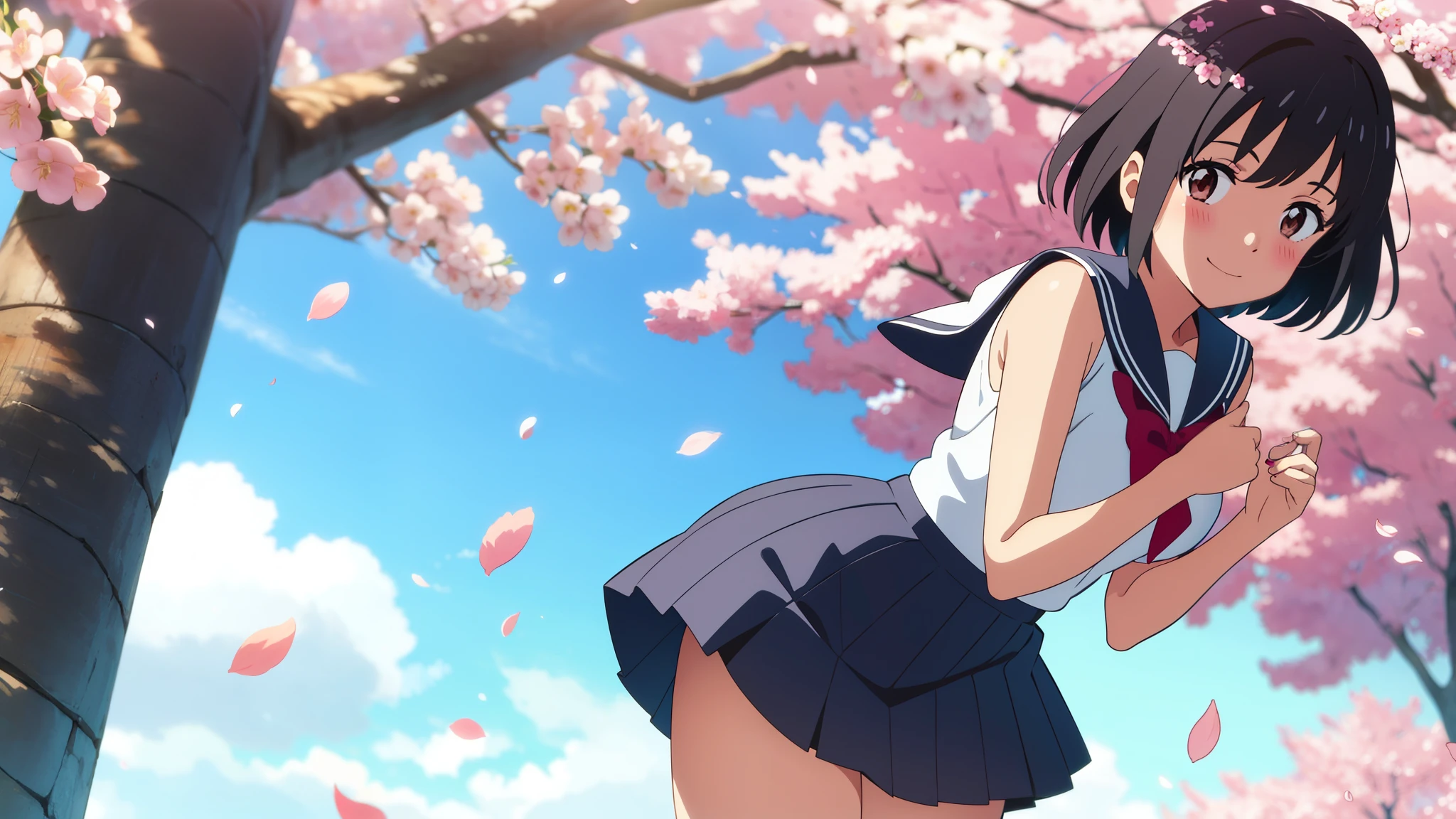 Kyoko Otonashi　Maison Ikkoku Low Angle、Long skirt、強WindでHolding the flipping skirt with your hand、強WindでWhite cotton pantiesが見えている、:((Holding the flipping skirt with your hand))Low angle 8K、highest quality、masterpiece、Ultra-detailed、Ultra-high resolution、Anime Style、1. High school girl、強Wind、((Holding the flipping skirt with your hand))、(impatient)White cotton panties:1.5), (Wind:1.25), (highest quality:1.0), (masterpiece:1.0), (Ultra-fine illustrations:1.0), ネイビーブルーのLong skirt、
、Lined、