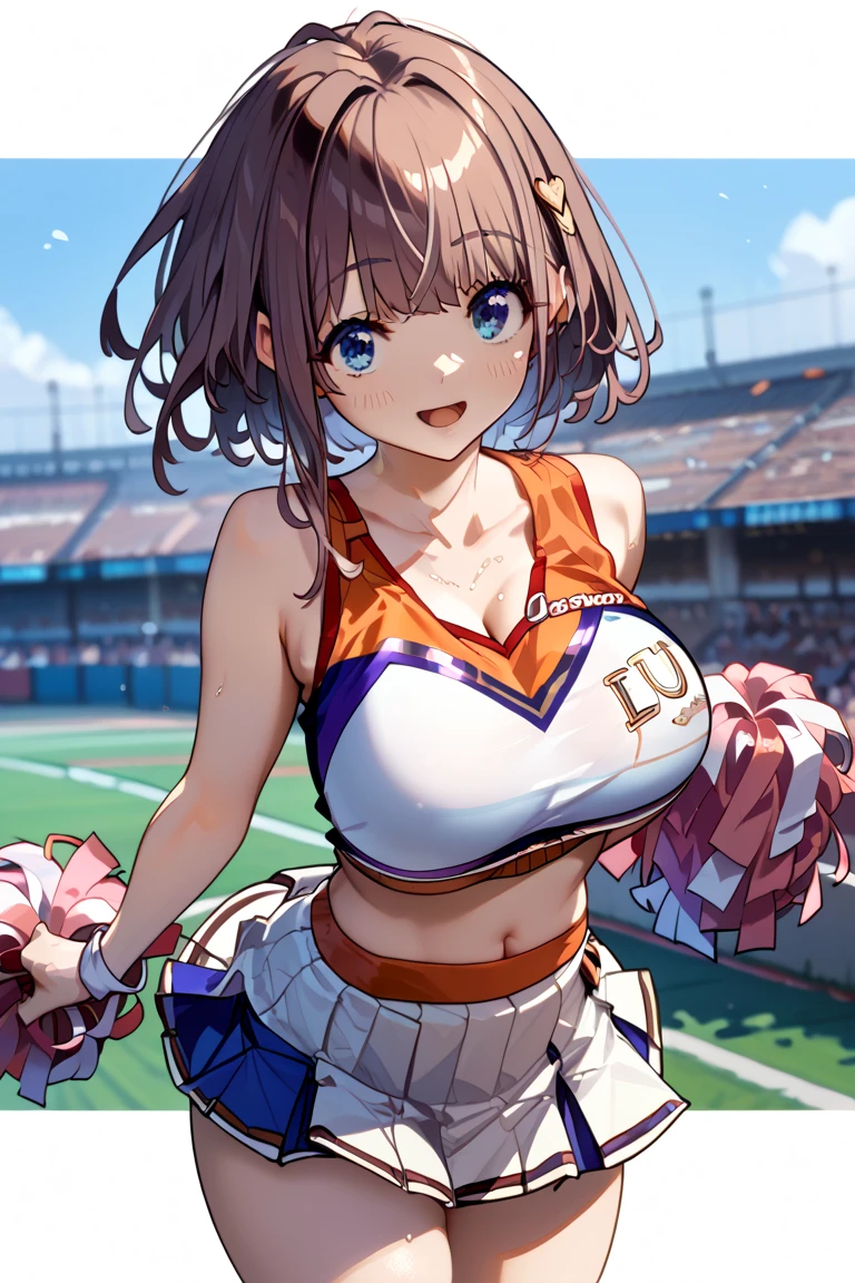 (8K、RAW photo、highest quality)、detailed background、beautiful and detailed face、beautiful and smooth skin、skin texture、professional lighting、Beautiful teenage girl、Cheerleader、stadium、I'm rooting for you、mini skirt、ponytail、big breasts、
sexy costume、Sexy Uniforms、sexy costume、healthy、
smile、laughter、sexual expression、smile、healthyなふとももを強調する、healthyで美しい、show your whole body、panty shot、panty shot、open your legs、raise your legs、Show 1'~ side