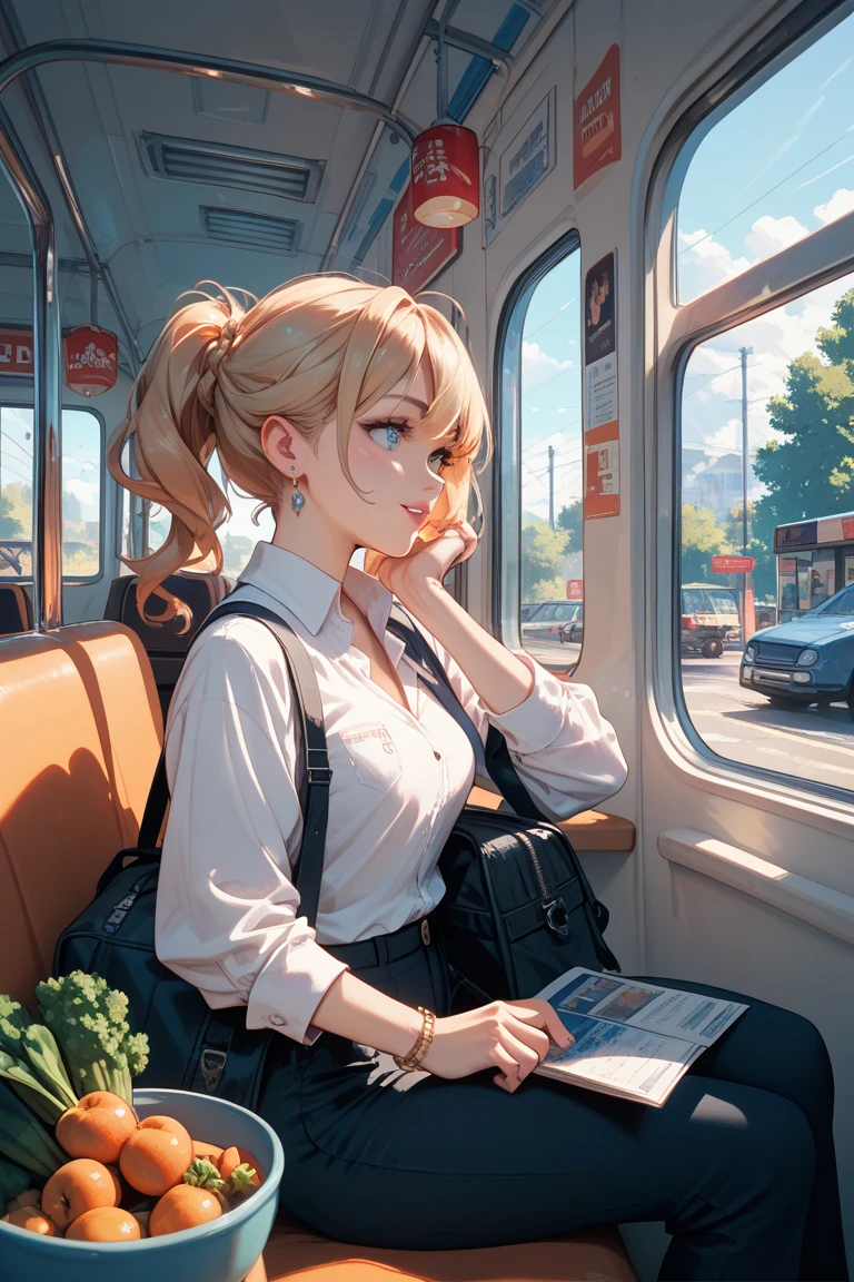 masterpiece, best quality, ultra detailed, 4K, 8K, no bad anatomy and fingers, beautiful young girl waiting at a bus stop while eating a popsicle, 18-year-old beautiful girl licking a popsicle while waiting for a bus, resembling Prinz Adalbert or Anchorage from Azur Lane, bus stop in Okinawa, summer, anime style, layered watercolor painting, rustic, triangular composition, cinematic, shiny appearance,