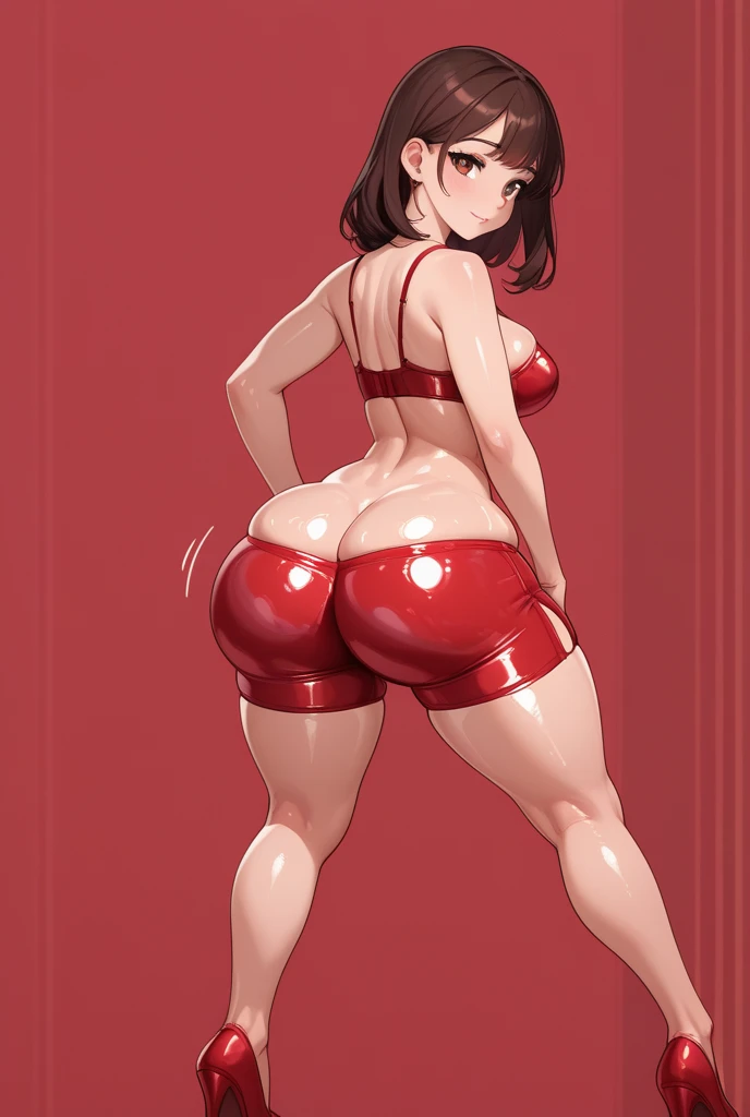 A sexy girl in a club with red bikini and her ass is very big and her can be seen and she is having sex and she is sweating and she is biting her lips in a very seductive way she is having sex with a huge black dick