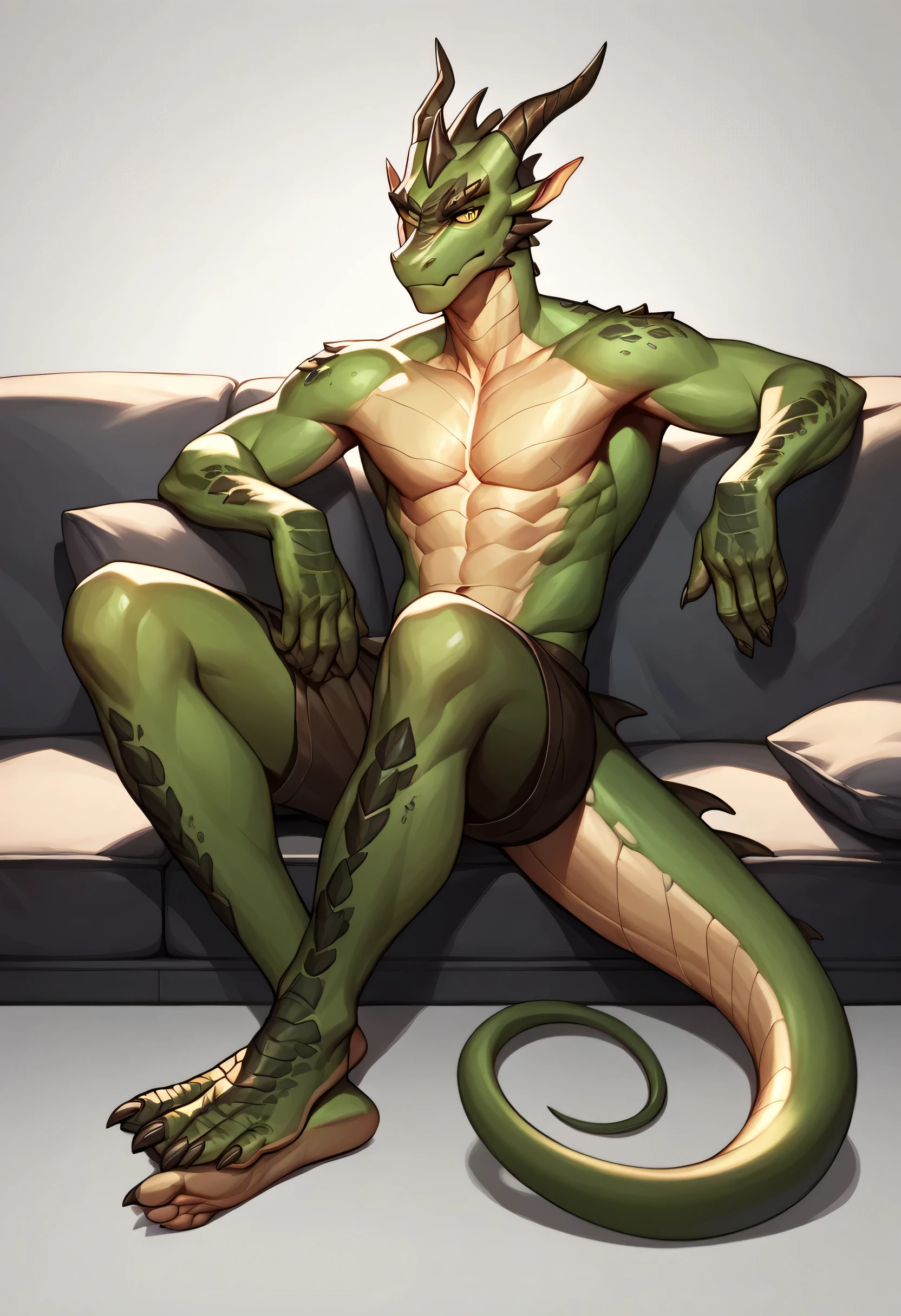 , ((( hands up to chest, (( showing off his new collar and leash to viewer,rampage wearing a collar with a leash on it and in viewers face),((David a Green and white anthropomorphic male lizard)) , on his bed looking at the viewer with a very romantic look and pose))) , big chest , day, , sensual, detailed, uploaded to e621, beautiful and detailed portrait of an anthropomorphic , (((male))) uploaded to e621, zaush, foxovh, movie lighting, thicc, alone, detailed, 8k res, hires, detailed eyes, good anatomy, good perspective, towards viewer, by bebebebebe, by sicklyhypnos, by gerkk, by orf, nice hands, perfect hands, happy, romantic, ray tracing lighting, rtx on, By Bebebebebe, by SpiritD, by KOBITOWANI, b est quality, masterpiece, perfect anatomy, detai led picture)), 1femboy, , sexy body, fluffy tail, shy, horny, romantic, up close, wearing not a single bit of clothing, huge thighs,