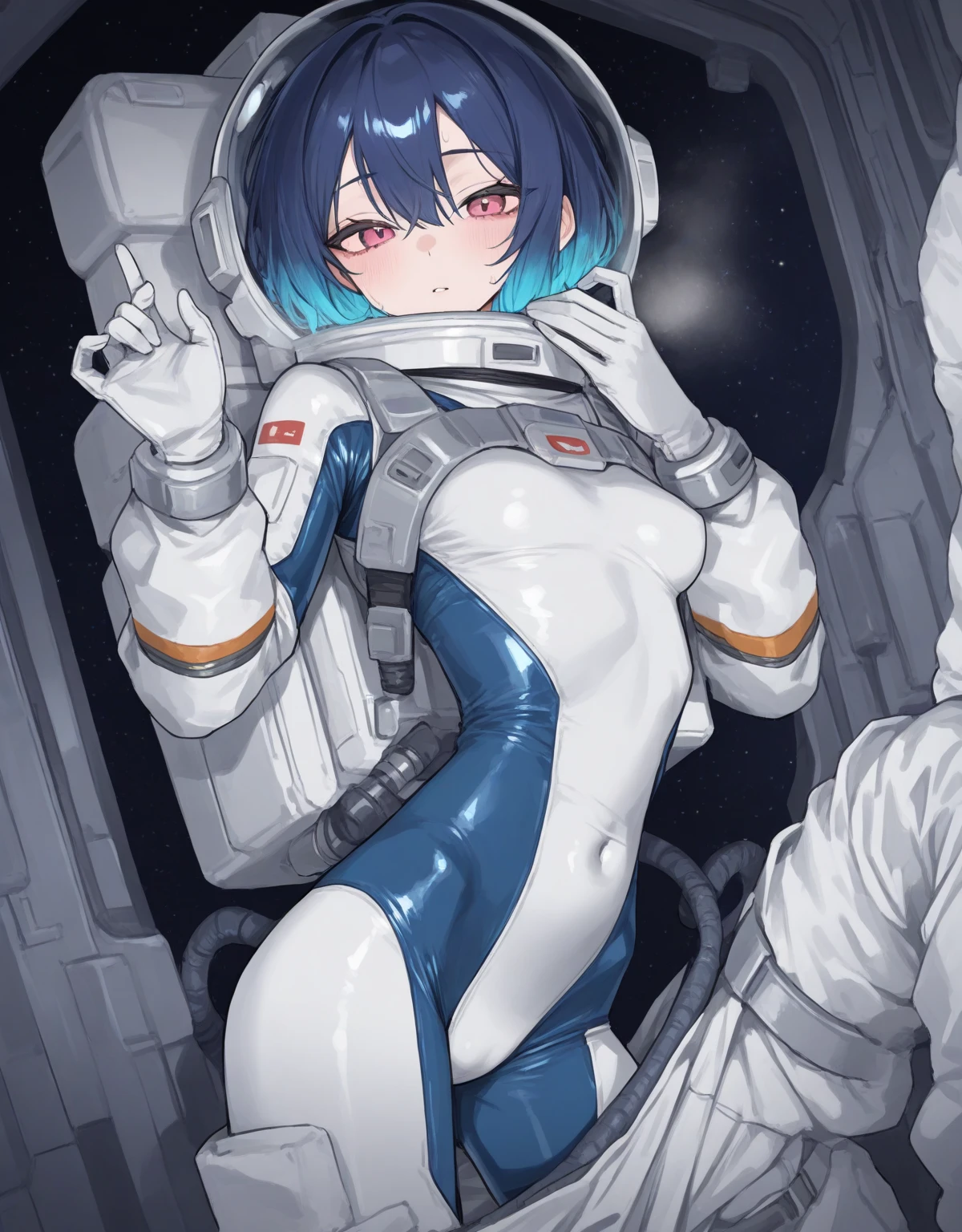 2 girl, yuri, space helmet, bubble helmet,, eva helm 2girls,sex from behind,nude, room, tongue out, 2girls, saliva trail,