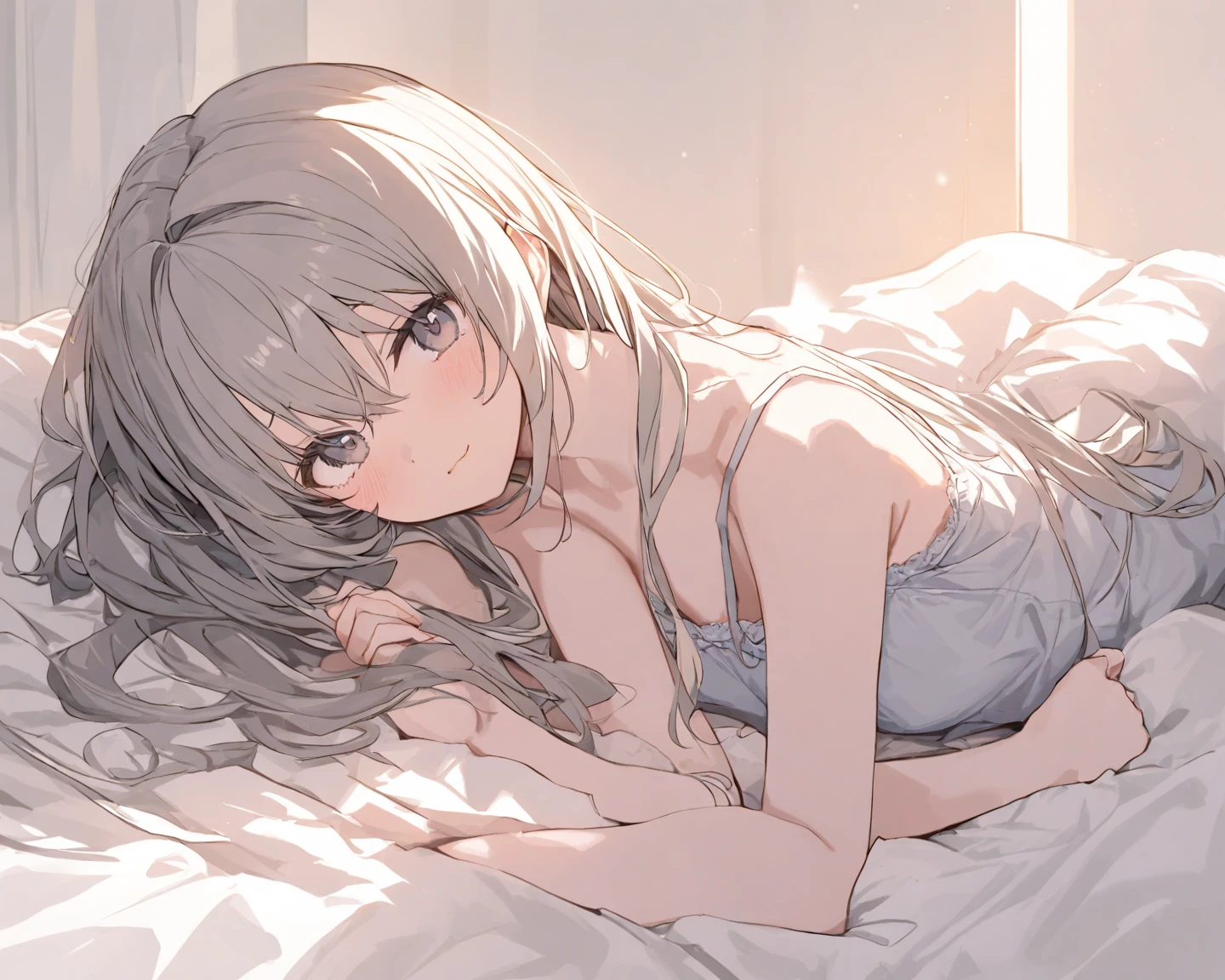 masterpiece,High school girl lying on bed,morning