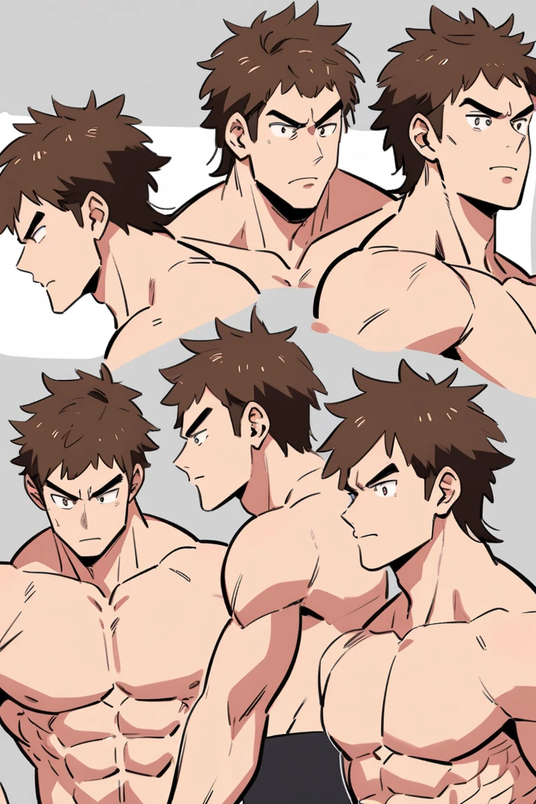 Three-dimensional view of male character's whole body, Three-dimensional view of the whole body of a male character, Full body display of a male character, Three-way display view, Game male character design, front/Different perspectives from the side and back appear in the same picture