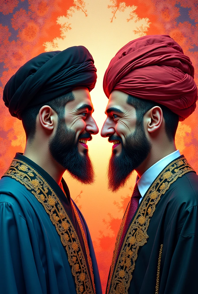 The educated man leans slightly toward Alim Sahib, speaking with a smirk or a dismissive expression, saying something critical about how religious people, like Alim Sahib, restrict their wives' freedom.