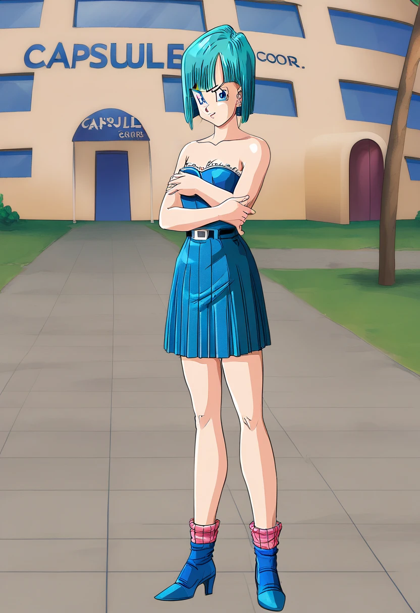 a teenage boy with shoulder length blue hair wearing a short dress pulled to his waist, showing his penis, realistic skin and clothes, beautiful vibrant colors, natural lighting, intricate details