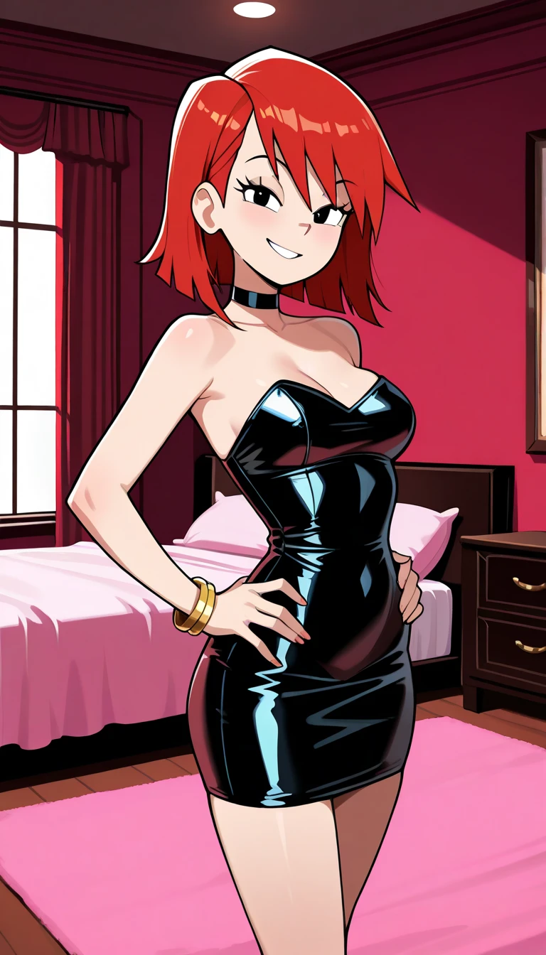 (8k, RAW photos, top quality, masterpiece: 1.2), (High Quality), ray tracing, HDR, (High Details), (Face detail), (Shadow Detail), (amplected), stylized blush, 3d, 3d render, 1girl, solo, masterpiece, best quality, high quality, highres, 4K, perfect anatomy, rendered eyes, seductive glare, partially closed eyes, lip gloss, makeup, woman, detailed, cleavage, thick thighs, 1girl, solo, masterpiece, best quality, high quality, highres, 4K, SinderBlu, hands on hips, sweater, collar, chain, gradient_hair, orange_hair,