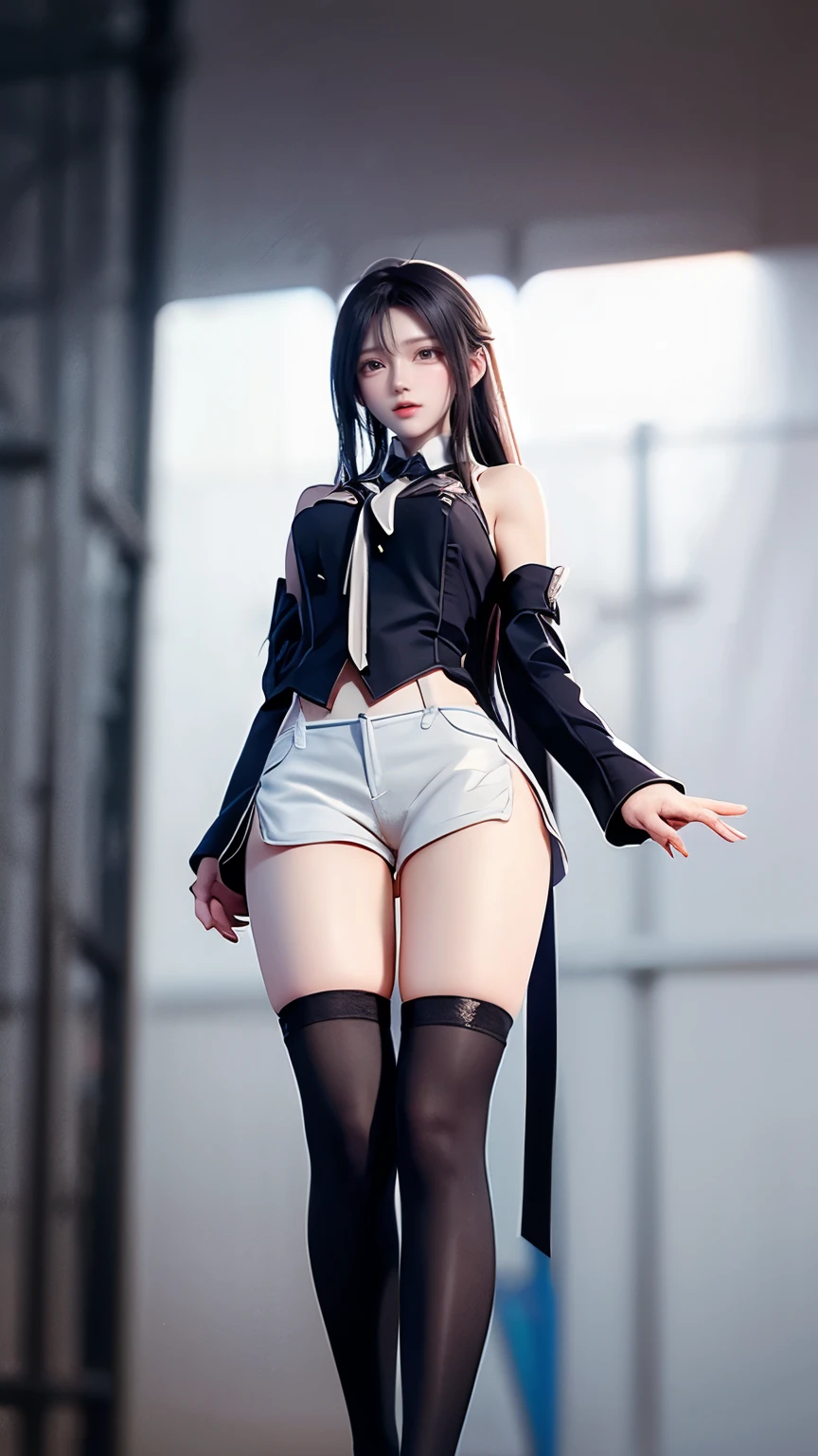 AVATAR SECOND LIFE Korean girl wearing white blouse, black skirt and long boots, Asian, Perfect and detailed face, imvu, maximalist details, AVATAR SECOND LIFE Korean blusa , neon