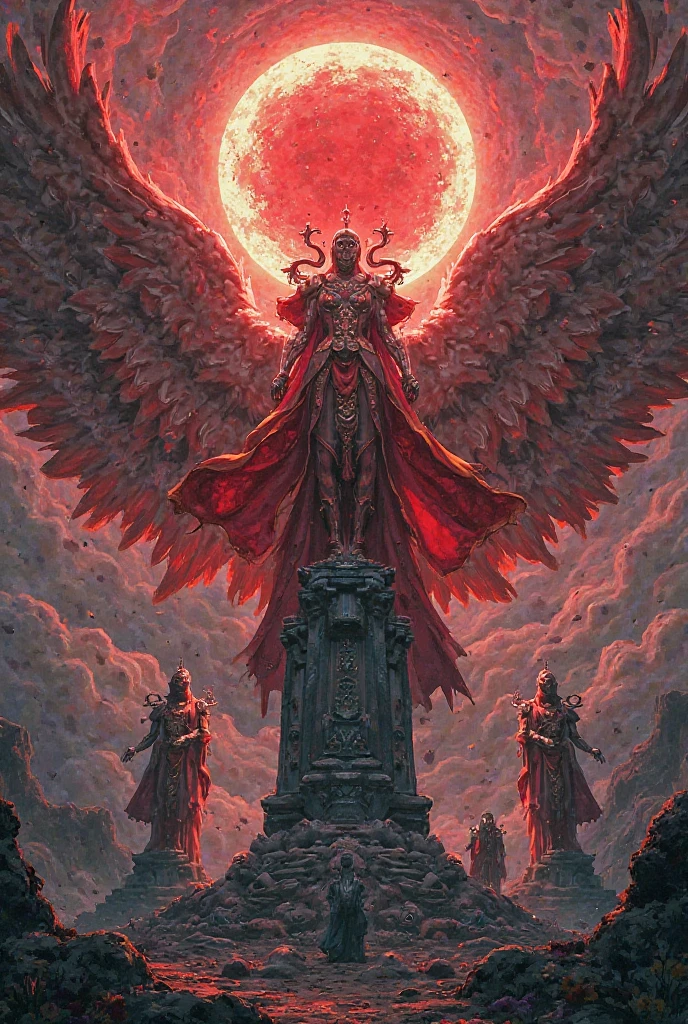 (nine dark entities:1.25), nine dark fallen gods floating in the cosmic void looking down beneath them onto a flat earth, extreme detailed, (fractal art:1.3), dark colors, dark tones, dark atmosphere, highest detail, fallen angels, fallen world, decay and destruction everywhere, (masterpiece, top quality, best quality, official art, dark, desolate, dystopian:1.2),