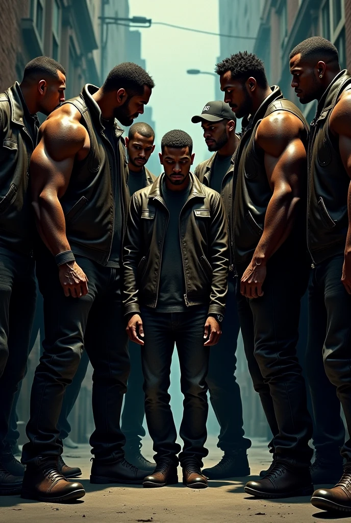 A photo of 6 thugs, two of fat build, Two of them were dark-skinned and the other two were normal.
