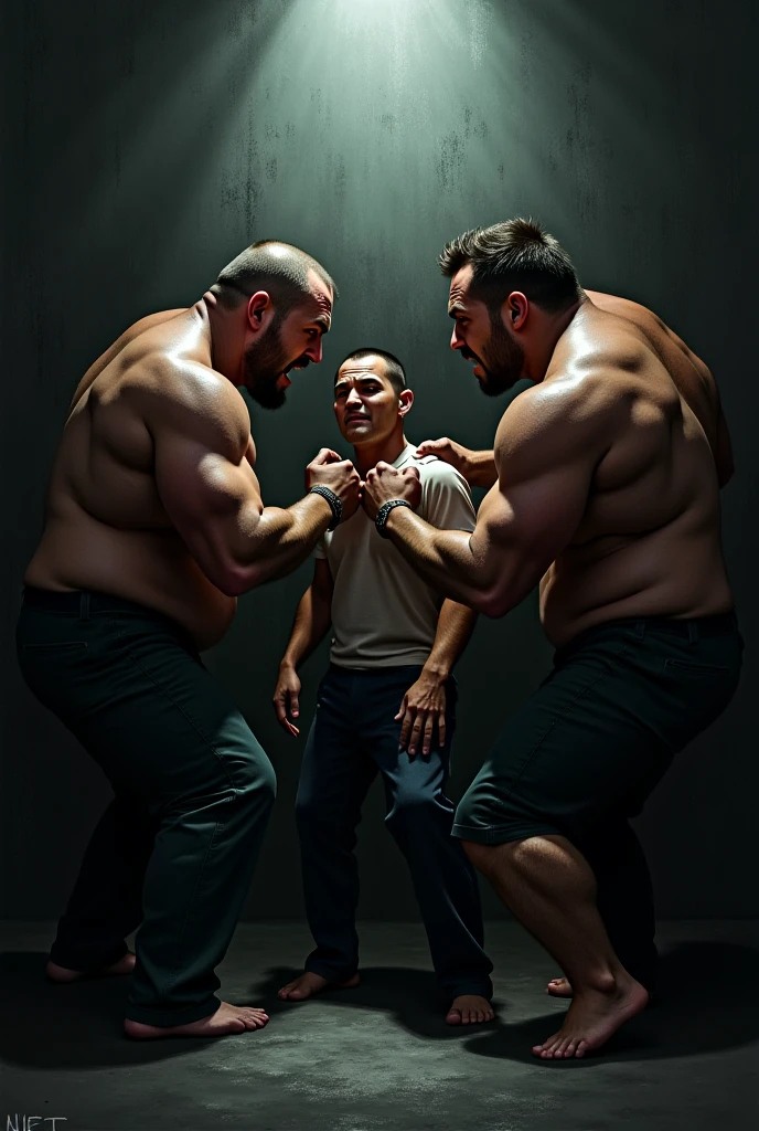2 men underwear bulge fighting