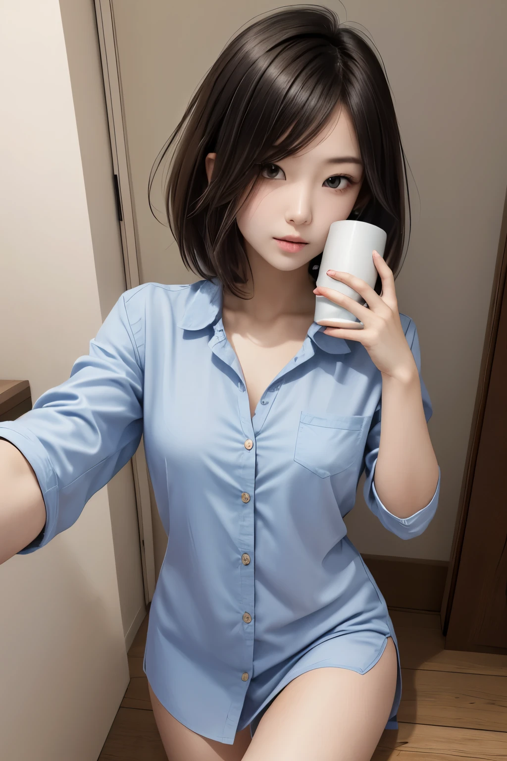 ((16k quality、 professional who licks around in a nasty way、best quality、masterpiece:1.3))、alone、Genuine、photorealistic、portrait、Slim Abs:1.2、Very beautiful 、((flat chested:1.4、AA Cup、Skinny beautiful girl:1.4))、(( completely naked、 dress shirt:1.3))、schools:1.4、platinum blonde hair、Silky Straight Short Hair、beautiful bangs、A delicate and cute girl、Slim Fit、thin body、Beautifully Detailed Eyes、 Attractive Thin Eyes、beautifully detailed nose、The ultimate beauty、 taking selfies、(Beautiful elementary school girl wil impression),selfie,How to Wear a Mask Properly,Beautiful Raised Eyes,Korean famous beautiful girl idol dancer,Flat chested to the point where bras are unnecessary,Hair color with pink in it,((( Beautiful Girl))),a shot above the knee,((Beautiful eyes that are thin and long on the side)),(The costume color is a combination of dark blue and pastel colors),silver pink hair color,An age where there is still a lot of ishness and innocence,Thin body type that is thin,Portrait above the knee showing how thin the legs and thighs are and how small the buttocks are,Portrait from the waist up showing the thinness of the chest and torso,When a girl takes it off,