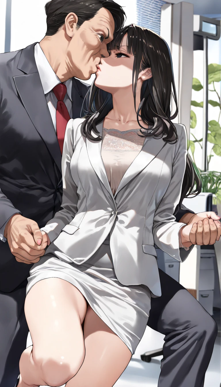 Man in suit sitting on naked girl