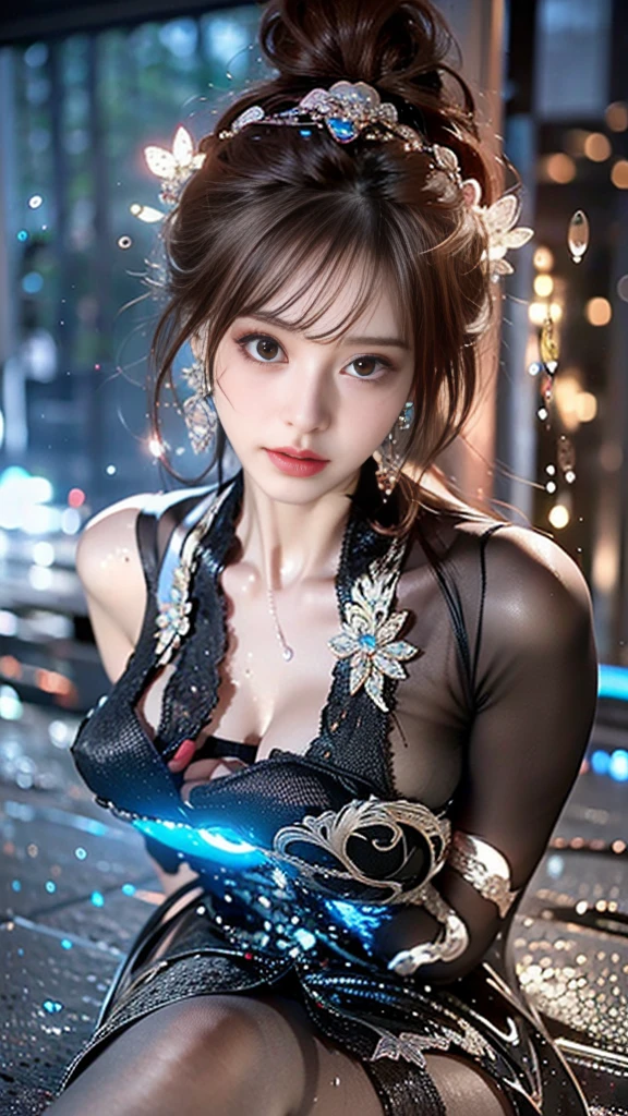 ((Best Quality, 8K, Masterpiece: 1.3)), extremely Cute Beautiful Woman, 1 Girl, (Beautiful Breasts:1.3), (Abs, Slender Figure: 1.1), Sharp Focus, (((Intricate Details)), High Detail, Upper Body, One Girl, Black twin-buns Hair with bangs, (luxurysatin cleavage cut-out evening Chinese dress:1.5), detailed evening dress, 8K, 8K Resolution, clean detailed face, Detailed Body, Detailed Clothes, Sharp Images, hyper-sharp image, Japan Anime Concept Art, trending on Artstation, looking the viewer, facing the viewer, staring the viewer, seductive sexy pose, seductive smile, pink lipstick, bokeh, field of depth, 8 life size, 8k resolution, upper body image, shot on EOS 5D Mark IV, 35mm lens, f1.8, ancient Chinese Street Background, no-human simple background, frame the head, detailed human hands, perfect human hands, perfect anatomy, perfect proportion, ultra-sharp focus,