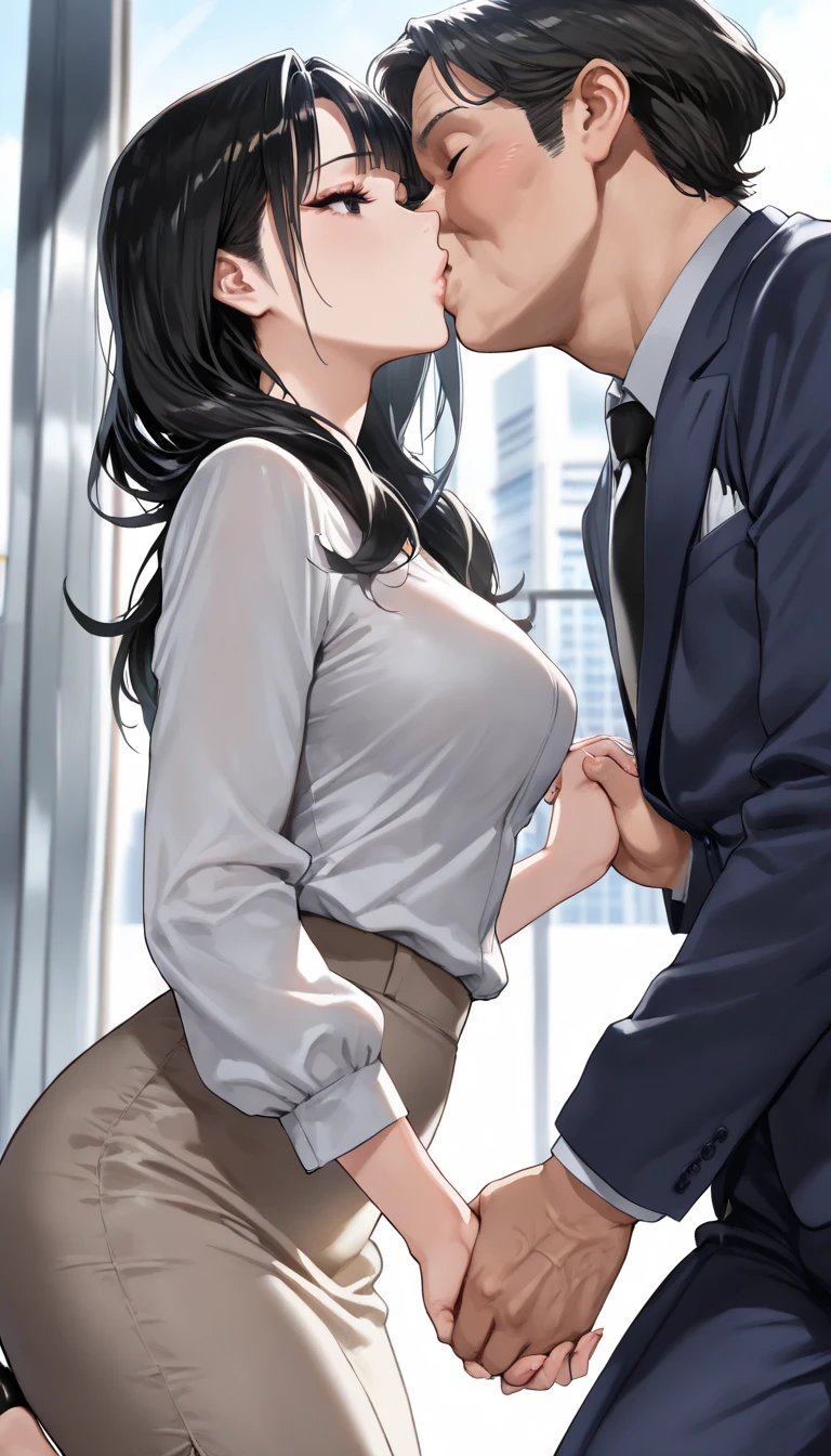 Hot sexy beautiful milf strict teacher giving deep-throat blowjob to ugly fat principal old man in boss chair position, indian long silver jhumka earrings,big breasts, ,black hair, long hair ponytail,blush, magenta eyes, stockings, lipstick,white see through shirt, chandelier necklace,blazer,