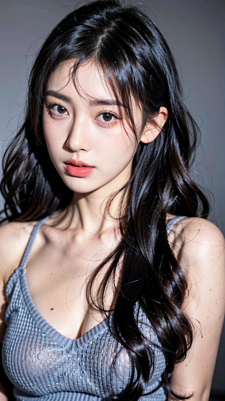 (best quality, masterpiece), 1 woman, looking down, wind, particle, simple background, dark mood, upper body, Sad woman sobbing