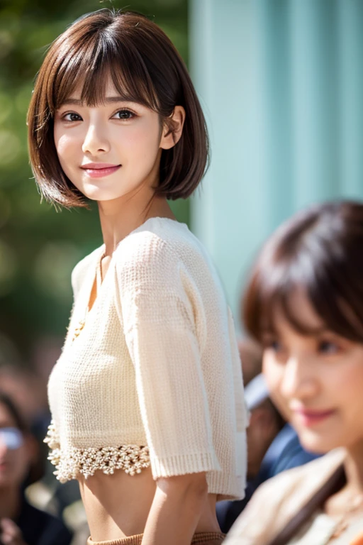 A little visible valley,skirt,One girl, Lookwg_w_Audience, smile, Japan, Tokyo, Cherry Blossom, Octane Renderwg, 一人w, Very skwny,V-neck buswess suit,A neat image,Mature Woman