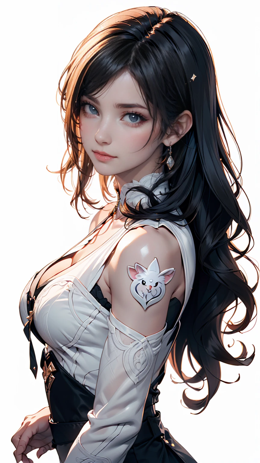 photorealistic, high resolution, 1women, solo, hips up, look at viewer, (detailed face), white hair, long hair, black playboy bunny outfit