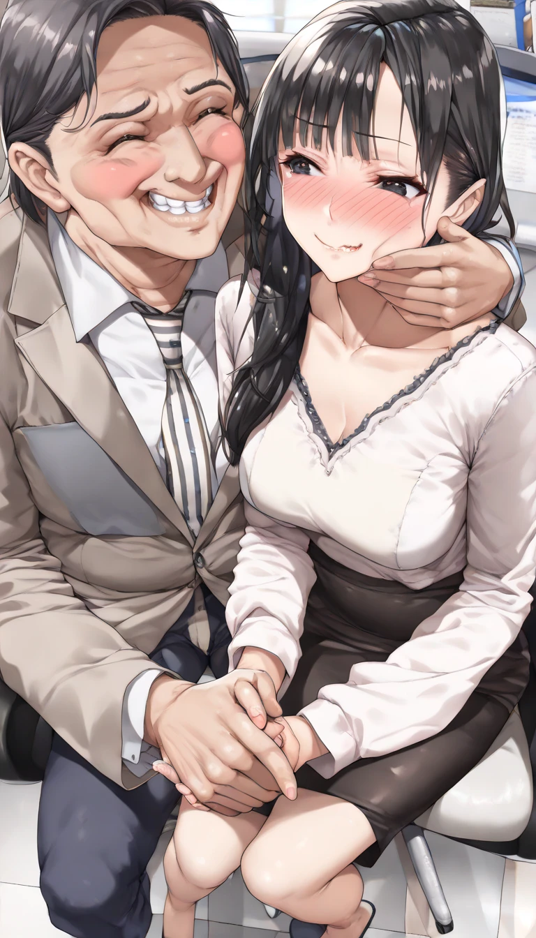(masutepiece, Best Quality:1.4), Beautiful face, AKB48,Nogizaka46,8K, ,girl with, A Man, The girl is an 18-year-old student, Man is a 30-year-old office worker, On the train, Sitting side by side, Man showing erection , Female is touched by a man,1girl in, 1boy, Sitting, (hand job:1.5), a couple,Man is naked,(Yor:1.3),(Smile:1.2),(facials:1.5),(cum on facial:1.5),(Ejaculate on hand:1.5),(full-face blush:1.3),