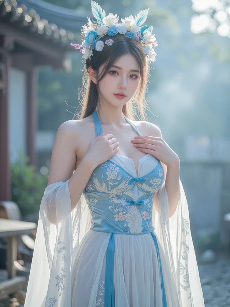 (masutepiece:1.Photoreal Stick:1.4, 8K), top-quality, ​masterpiece, 超A high resolution, Professional camera work, Grow Light Effect, Realistic portrait, Cinematic Light, Highly detailed skin and facial texture:1.3, The ultra-detailliert, A detailed eye, Detailed limbs, autumn night, Precincts of the shrine:1.2, Autumn foliage scenery:1.2, 1girl in, Cute sexy 22 year old slim woman, Fair skin, ((Natural smile:0.9, Totally captivates you:1.0)), (Backshots, Calm pose), ((accurate shrine maiden costume)), ((voluptuous breasts:0.9)), (Beautiful blue eyes, Eyes that feel beautiful eros:0.85), Sexy face:0.4, (A mouthfeel that feels beautiful eros:0.85), ((Too cute beauty:0.9))