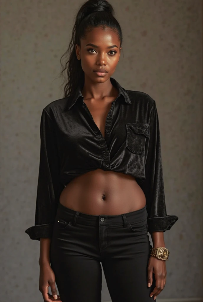 (1girl,solo),full body, ((black hair,tall,slender,dark skin)), torn clothes,
