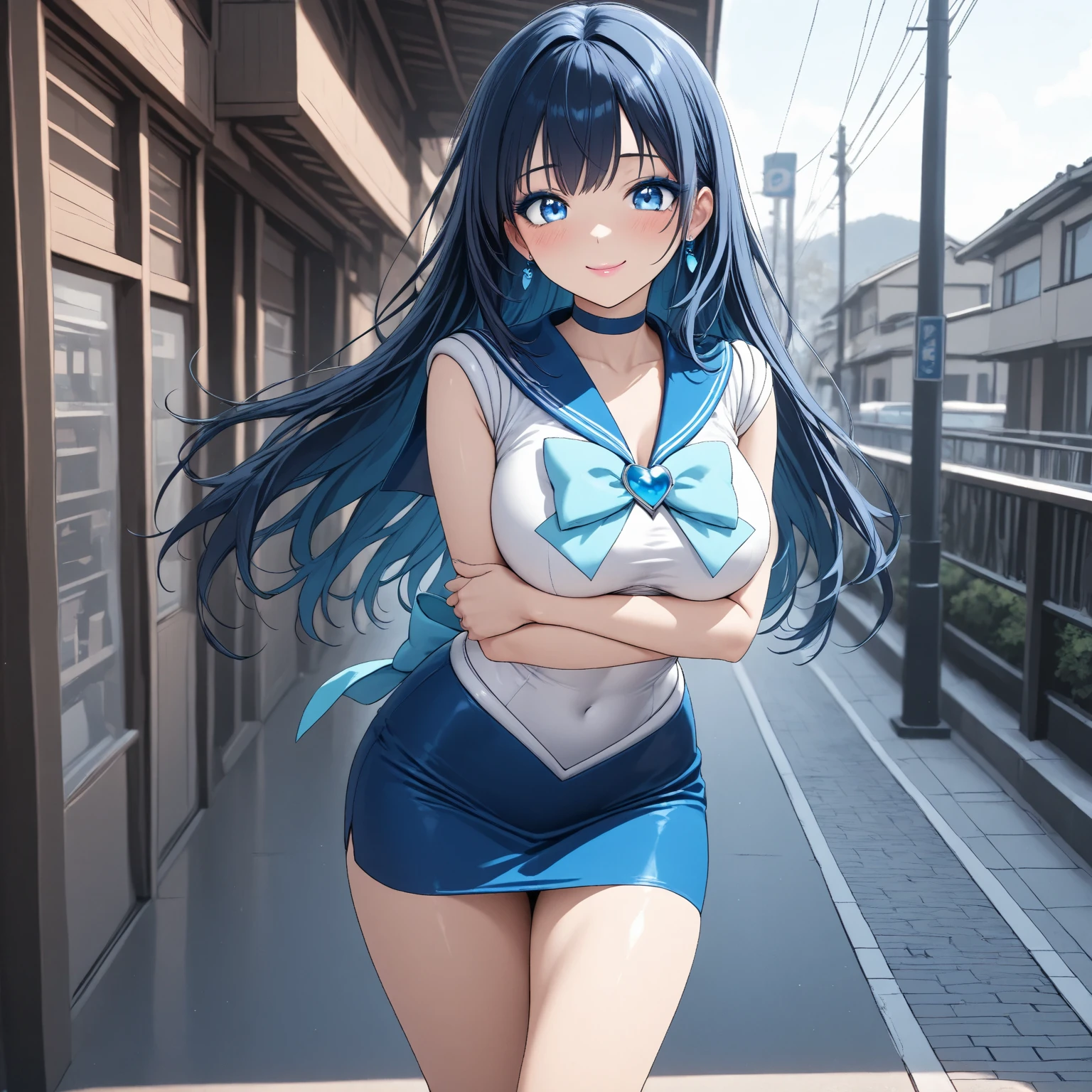 (masterpiece, best quality:1.2), 1girl, solo, blue hair,  textured skin,