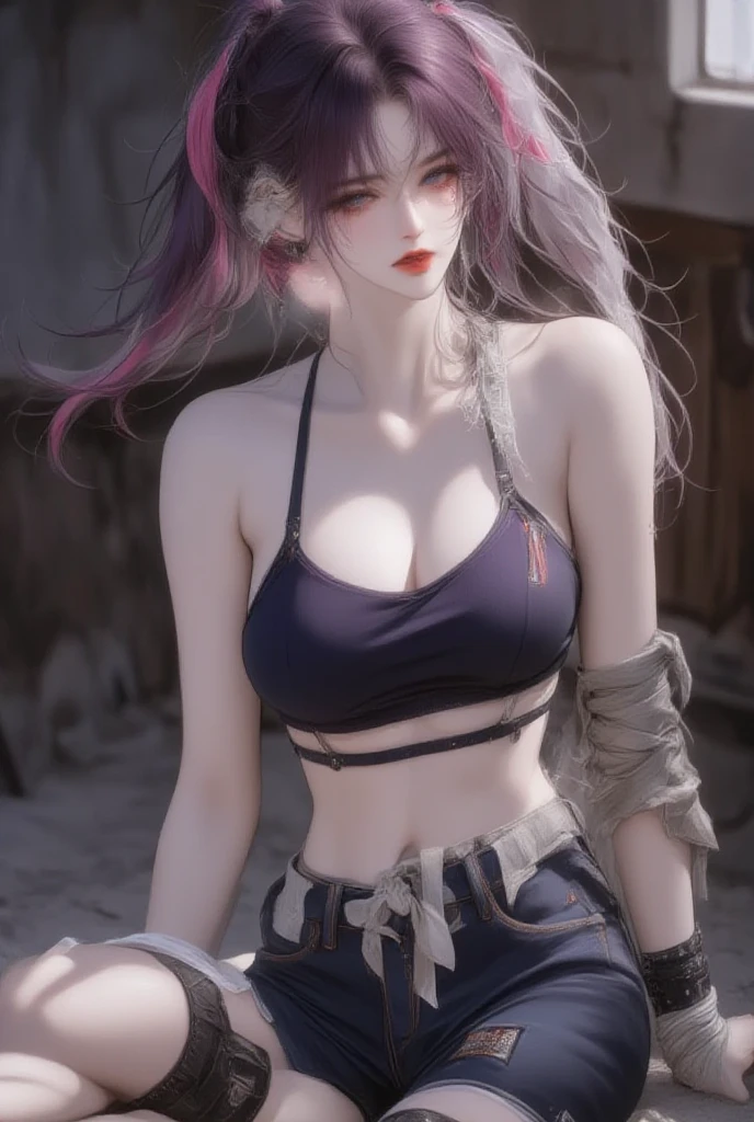 1girl,pink hair,dark red eyes,smile(teeth),piercings,tattoo,shiny eyes,glowing eyes,bare shoulders,extremely detailed legs,(perfect symmetrical body),barefeets with shoes,crop top,choker small details,ultra detailed,best quality,masterpiece,(volumetric lighting, bright),oil painting,drawn in medibang paint,4k wallpaper,aesthetic,masterpiece,award-winning photography,macro photography vivid colors,photorealistic,atmospheric,cinematic,moody,rule of thirds,majestic,detailed,perfect anatomy,