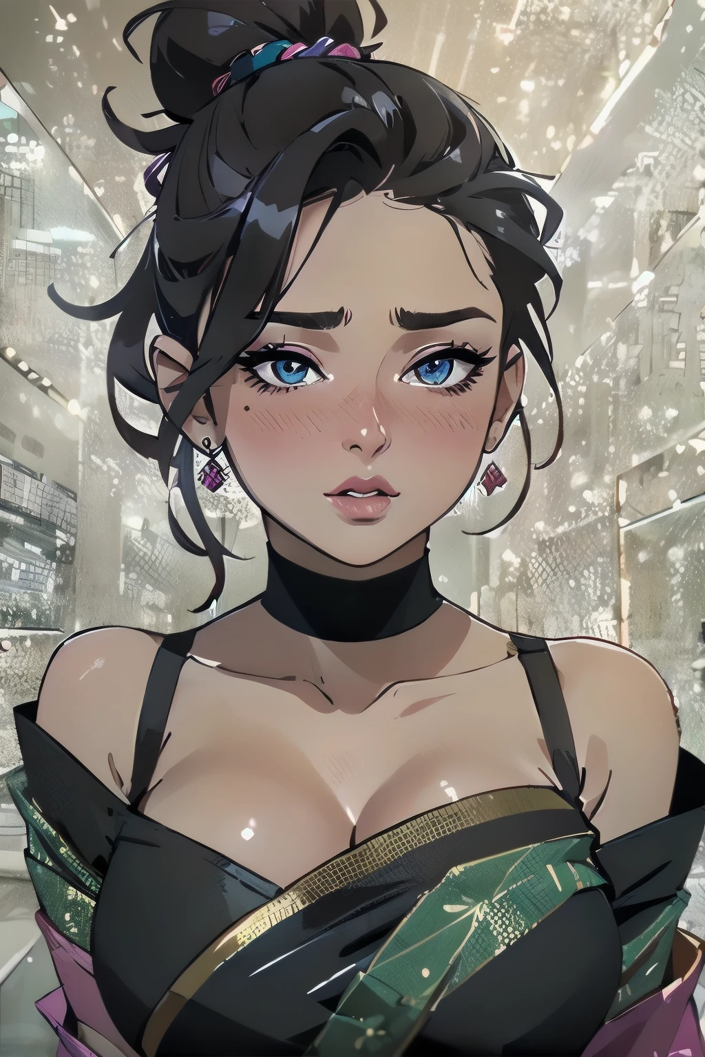 Anime-style face:1.5,Skinny black latex cleavage dress, tiny waist, Thin waist: 1.7,ultra realistic 8k cg, masterpiece, ((ultra detailed background, delicate pattern, intricate detail)), ( highly detailed, fine details), best quality, (photorealistic:1.7),Greasy body, There is a body where lubricating oil flows down, Verism, Verism。 (NSFW:1.3), the perfect body. (sexy eyes) (seductive eyes) (clothes wet with water) (completely transparent plastic top) (suspender stockings, suspender stockings, high-gloss stockings) fleshy thighs tightened by high-gloss suspender stockings, huge soft breasts. Outermost transparent gauze on body, beautiful woman, surreal, 1 girl, ((facing the viewer, hand caressing her chest)), (huge soft breasts, attractive body: 1.8), sit-ups: 1.6, short black hair: 1.9, (wet rain, wet body: 1.9), painting, masterpiece, best quality, ultra-detailed, absurd, portrait beautiful, solo, earrings, jewelry, bikini, smile, sexy belt outfit, tank top, sky, day, swimwear, outdoors, gloves, necklace, transparent bikini, sexy, volumetric lighting, best quality, masterpiece, intricate details, realistic skin texture, pixiv, ultra-detailed, artstation trend,oilly skin, wet rosy skin thin waist: 1.6, Large, upturned breasts, transparent clothes, enormous breasts, anime characters, anatomically correct, textured skin。 (nsfw:1.3)enormous breasts, The picture is colorful, The brushstrokes of figure painting are multi-layered and rich。
