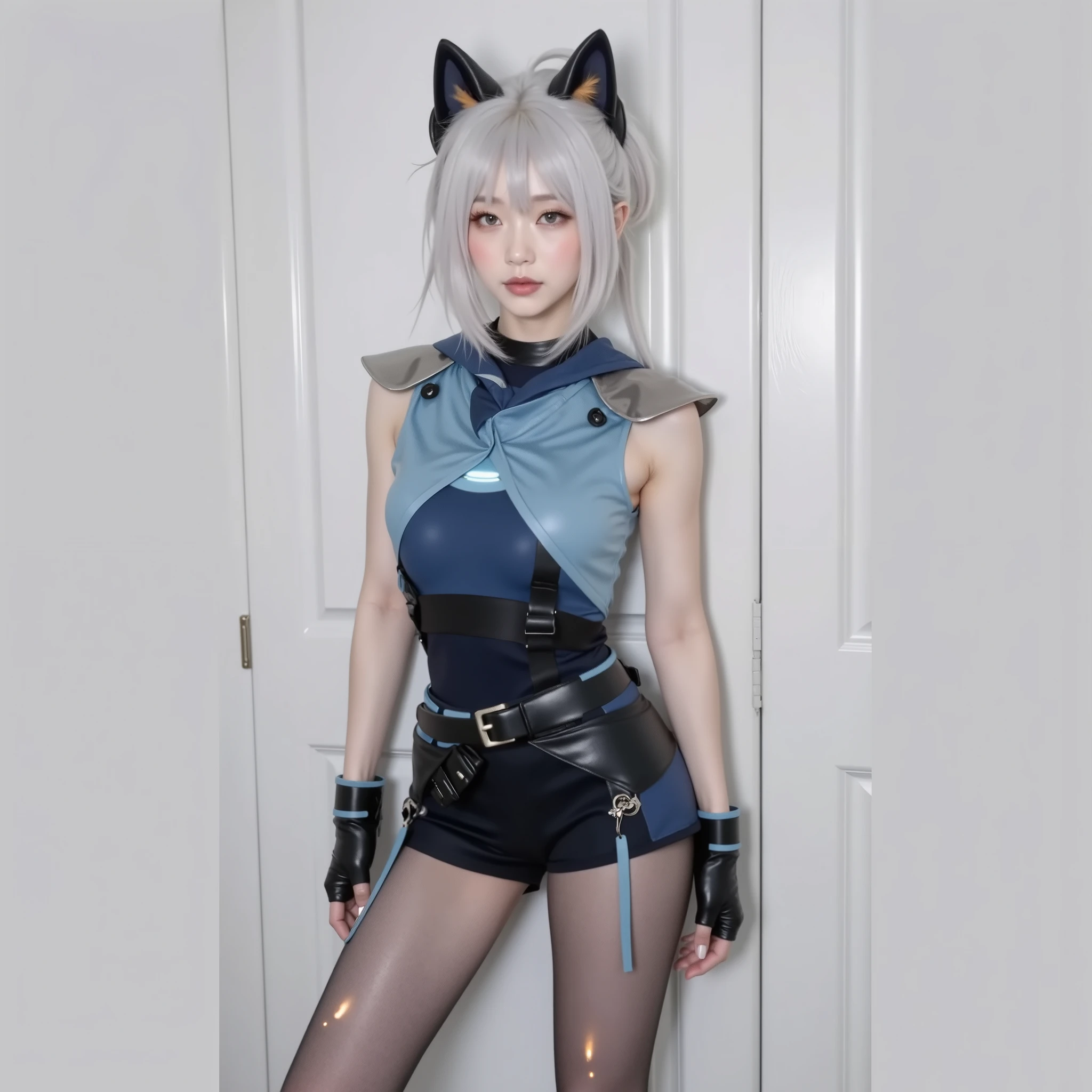 (A 20-year-old Korean female stands in a modern, simple white study room)(with starlight particle effects),realistic style。
translucent orange ribbon wrapped around the shoulder,Sci-fi smart five-color glow embellishes clothes。
Clothing Details :
Overall clothing:translucent,
shawl:橙色translucent纱巾
- 下装:带有发光刺绣的不规则translucent橙色调Gauze skirt,The skirt drapes naturally,warm orange color with gradation,surface decoration with sparkling sequins and LED light spots
- Top:防translucent橙色调发光feather吊带衫,orange translucent scarf
- Bottoms,The shoulder strap is decorated with starlight particles
- Accessory:elbow/肩部缠绕translucent橙丝带(with peach blush smudging),wear multiple LED jewellery all over the body
1. facial features
- Pearlescent, light-sensitive, cool white skin(orange gradient lip biting effect)
- New Chinese phoenix eye makeup(Beautiful amber eyes +golden eyeliner)
- watercolor satin lip makeup(showing one-third of the thigh)
- swan neck line+right shoulder golden ratio
Shape characteristics:
- 冷白肌在摄影棚灯光下透亮发光
- 未来感橙光服饰与白色书房形成对比
- 飘带呈现丝绸质感动态效果
- feather/纱质面料带有translucent层次
环境设定:
- background:Minimalist study,Floor-to-ceiling windows with natural sunlight
- Light and shadow:combine ambient occlusion and depth of field effects
- Technological elements:All orange fabrics have built-in LED light source system
IMAGING REQUIREMENTS:
4K Ultra HD picture quality ,Realistic skin texture,key features:
1. orange light material multi-layer light effect
2. Gauze skirt/feather/ribbon texture differences between the three fabrics
3. mixed indoor lighting with natural light and artificial light
4. The visual balance of futuristic technology and everyday space