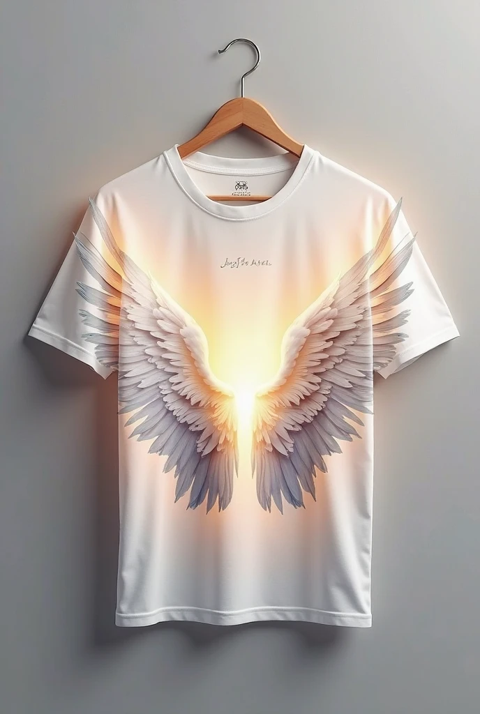 A black street wear style shirt with all the details made in white and with these angels and a logo with the letters AT and the name aether written in small letters. 