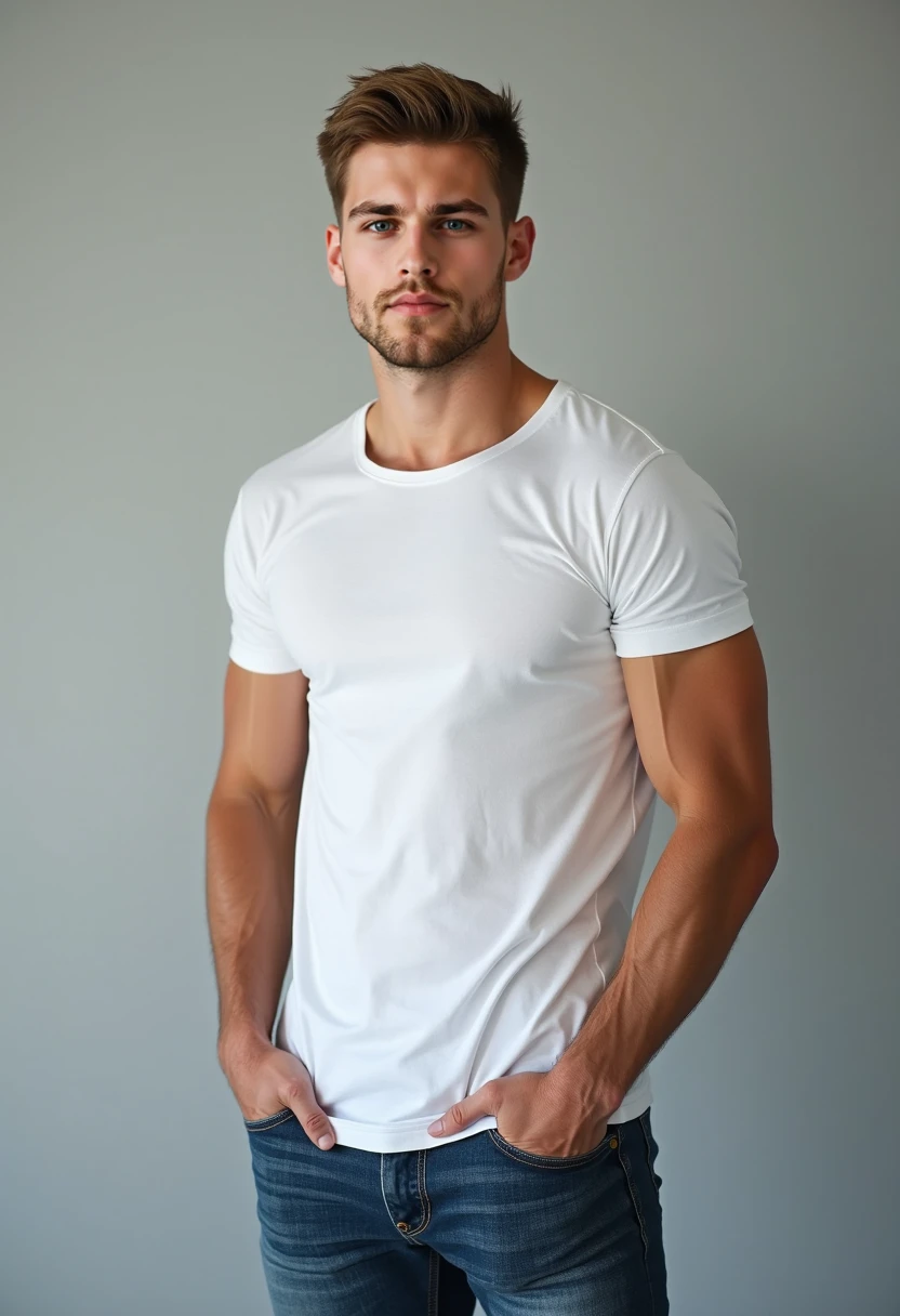 Boy 28 years old 
Appearance: medium height, athletic build, brown hair, blue eyes. Usually wears jeans and a shirt.