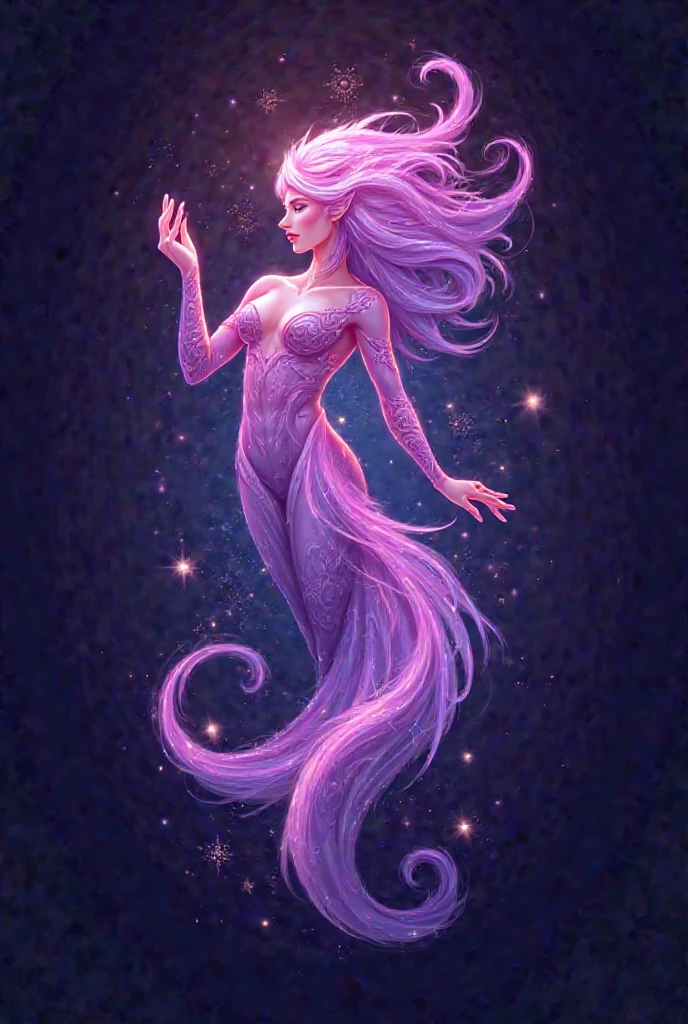 Jellyfish elves,Extra long purple hair,Graceful figure,