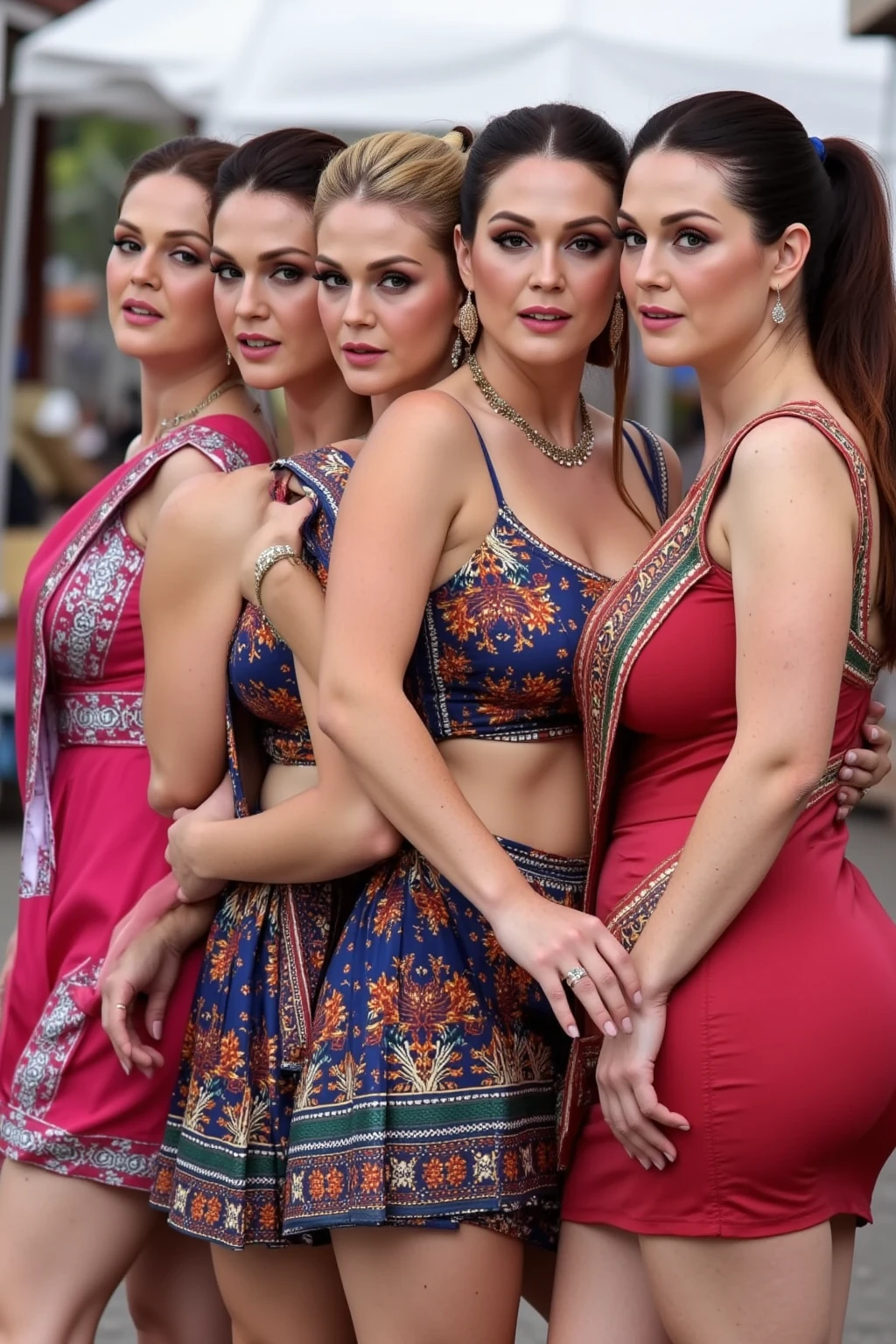 A magical paris night view photo of 29yo   Russian breasts women in red and green printed colour underwear and bra(photorealistic:1.4), best quality, beautiful lighting,Eleanor Pakistani girl 20yo Old Big Breasts Plus Size Model Bun lHair Bun Hair Long extremely curly Hair Lifts Skirt Up Raised Skirt background is   sea water park Bold vibrant exotic goddess,see-through silk lace,embroidery,armlets, bangle:1.3,ancient hair ornament, aquatic adventure a magical paris night view 