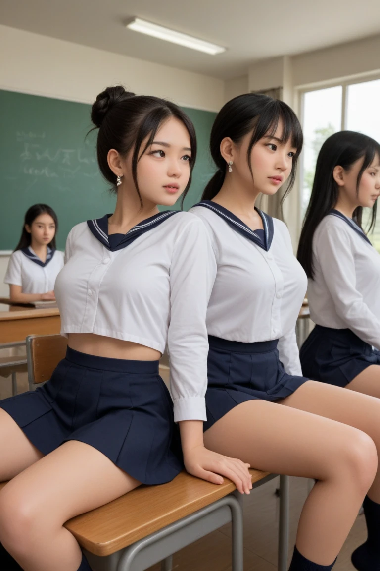 (masterpiece:1.2, Highest quality), (Realistic, photoRealistic:1.4), Beautiful illustrations,
View your viewers, avert your eyes, whole body,
1 Girl, Japanese, high school girl, (Long Hair:1.4), bLong Hair, (Twin tails:1.7), Large Breasts:0.8, White skin、Beautiful Hair, Beautiful Face, Beautiful attention to detail, Beautiful clavicle, Beautiful body, Beautiful breasts, Beautiful thighs, Beautiful feet,
(Beautiful views), , classroom, machine, Chair,
((cute , Long sleeve, Pleated skirt, Sailor collar, scarf)), White panties, shoes,
Sitting, Chairに座る,
(Captivating smile, Embarrassing, Trembling),