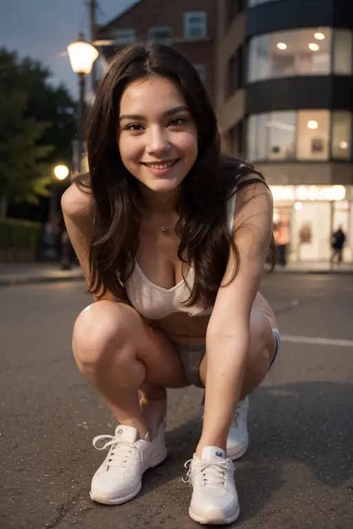Abella Danger real life porn actress, wearing a bunny headband, happy, smiling, nude, looking at camera, sitting, open legs, on buenos aires streets