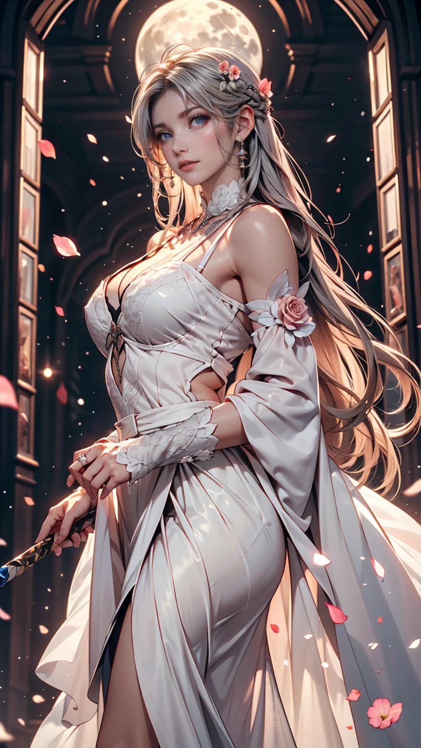 Beautiful detailed woman,very detailed eyes and faces, A detailed eye, ultra - detailed, A high resolution, The is very detailed,best qualtiy,illustratio,unified,8k 壁纸,tmasterpiece,best qualtiy,1girll,looki at viewer,face to the viewer,Flowing white hair,Long gray hair,black long dress,fond violet,abstract backgrounds:spark of light,Random dynamic pose,Enticing smile,Surreal 8000 grams,Impeccable,tmasterpiece,professionalartwork,famousartwork,电影灯光,cinematicbloom,Perfect face,beautifulface,fanciful,dream magical,Not real,intricately details,delicate patterns