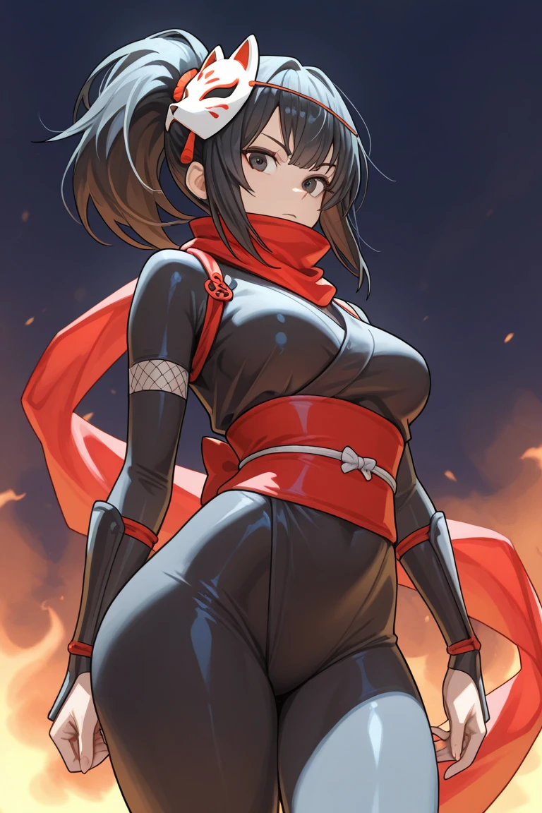 ultra-detailed, Explicit, Beautiful body, Beautiful Nose, Beautiful character design, perfect eyes, perfect face, ultra highres, 4K, beautiful legs, perfect legs, Nice hands, Perfect hand, Masterpiece, Best Quality, Highly detailed, illustration, absurdres, perfect anatomy, street fighter, doll suit, shadaloo doll, dollsuit, expressionless, blank eyes, looking at viewer, red gloves, emotionless, black latex, corruption, mind control, female combatant, full body, hypnotized, unhappy trance, full body suit, ribbed bodysuit, both arms at side, obey, perfect female body, extremely glossy latex, hypnosis, hypnoLora, empty eyes, Blank eyes, Mind control device, poses, submissive_pose, Slave, stand up straight, standing, standing at attention, hat, necktie, belt, latex, ribbed bodysuit, thighhighs, garter belt, Fighting Stance, extending the right arm from the shoulder into the air with a straightened hand, military, thigh boots, 1girl, hair ornaments, black hair, long hair, red eyes, (((pixel-perfect, detail-perfect))), solo, 1girl, aya asagiri, mahoushoujosite, bangs