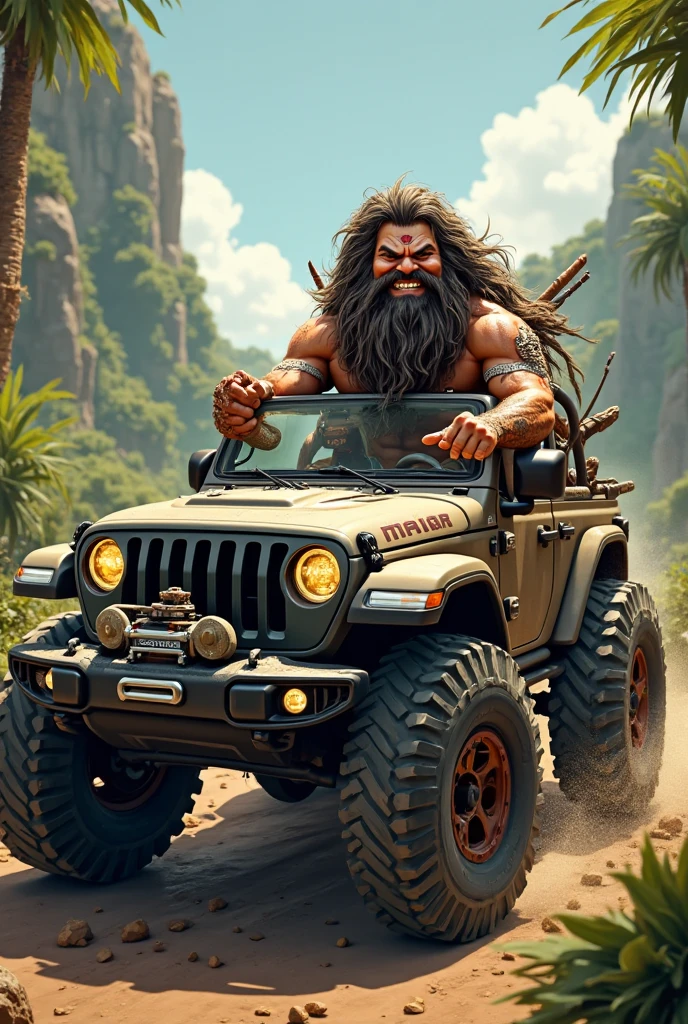 Meany ranheta riding a jeep