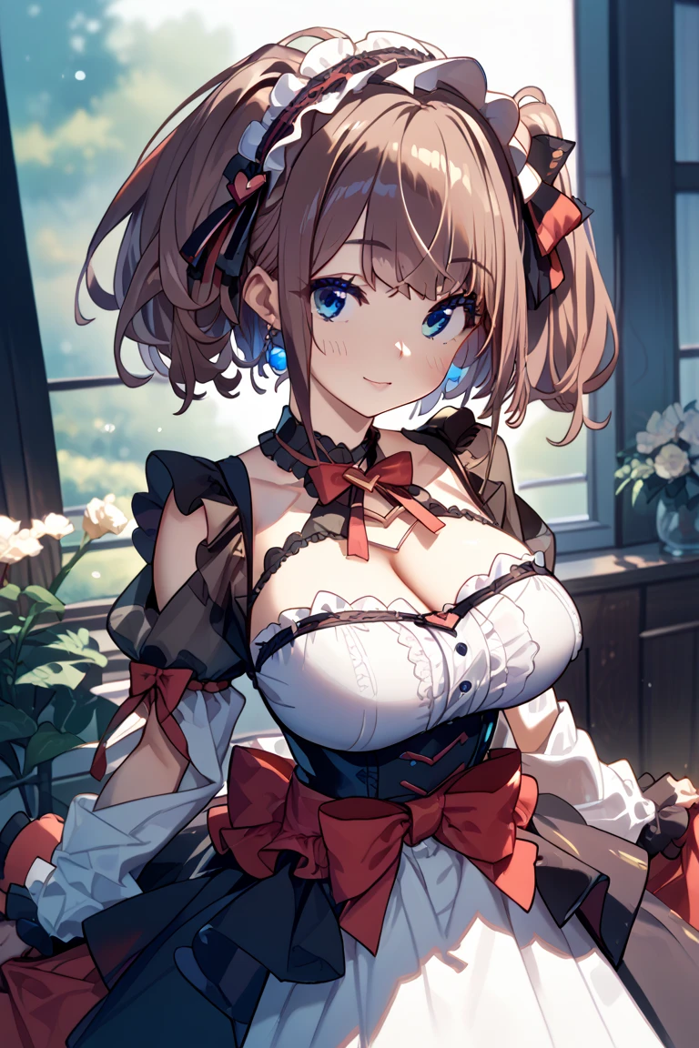masterpiece, best quality, highly detailed, high resolution, expensive resolution, high resolution, 4K, 8k, uniform 8k wallpaper, highly detailed CG, masterpiece, 2D, 3D, beautiful details, depth, fine texture, best quality: 1.3, perfectly focused, crispy. skin, him, very cute anime girl, Her name is Mei, idol, Dark brown double hair buns wearing expensive, mole under eye, looking at the viewer, cowboy short, expensive, blush, mole, plump lips, heart, pink eyes, heart shaped choker, smile